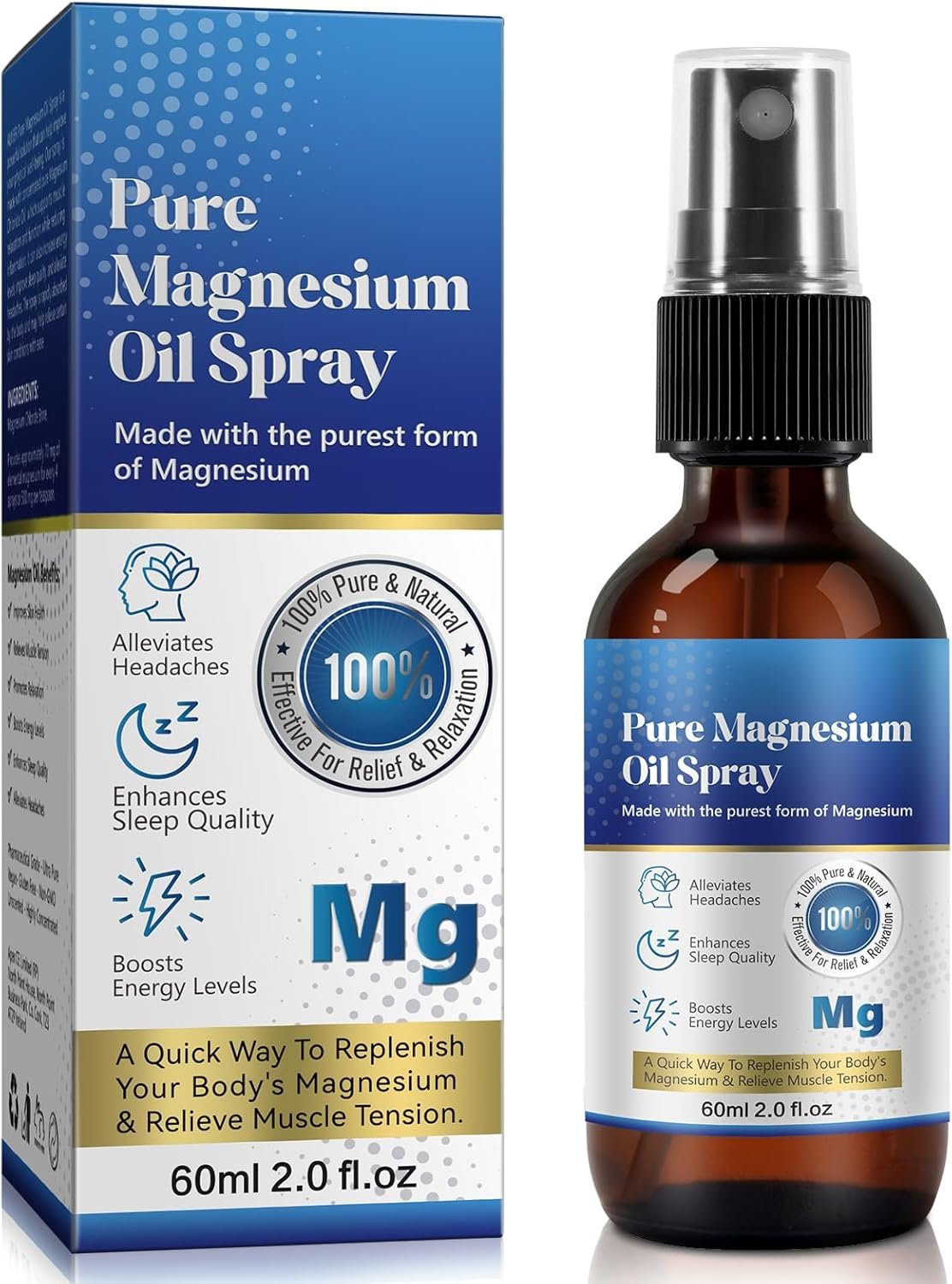 2 Fl Oz Magnesium Oil Spray – Pure & Organic – High Concentration Magnesium – Non-GMO, Gluten-Free – Easy to Absorb (1pc)
