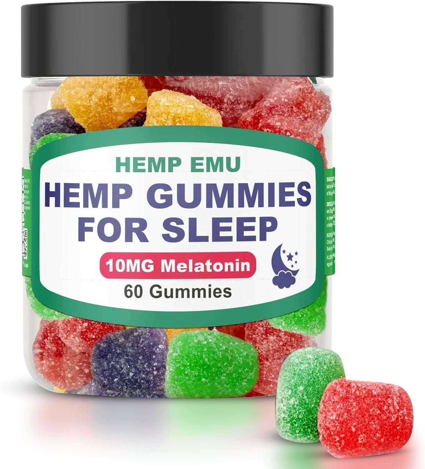 Hemp Emu Hemp Gummies for Sleep – Fall Asleep Faster, Stay Asleep Longer – 10mg Melatonin + Premium Hemp Extract, 2 Gummies Per Serving – 60 Count Fruit Flavored Gummies