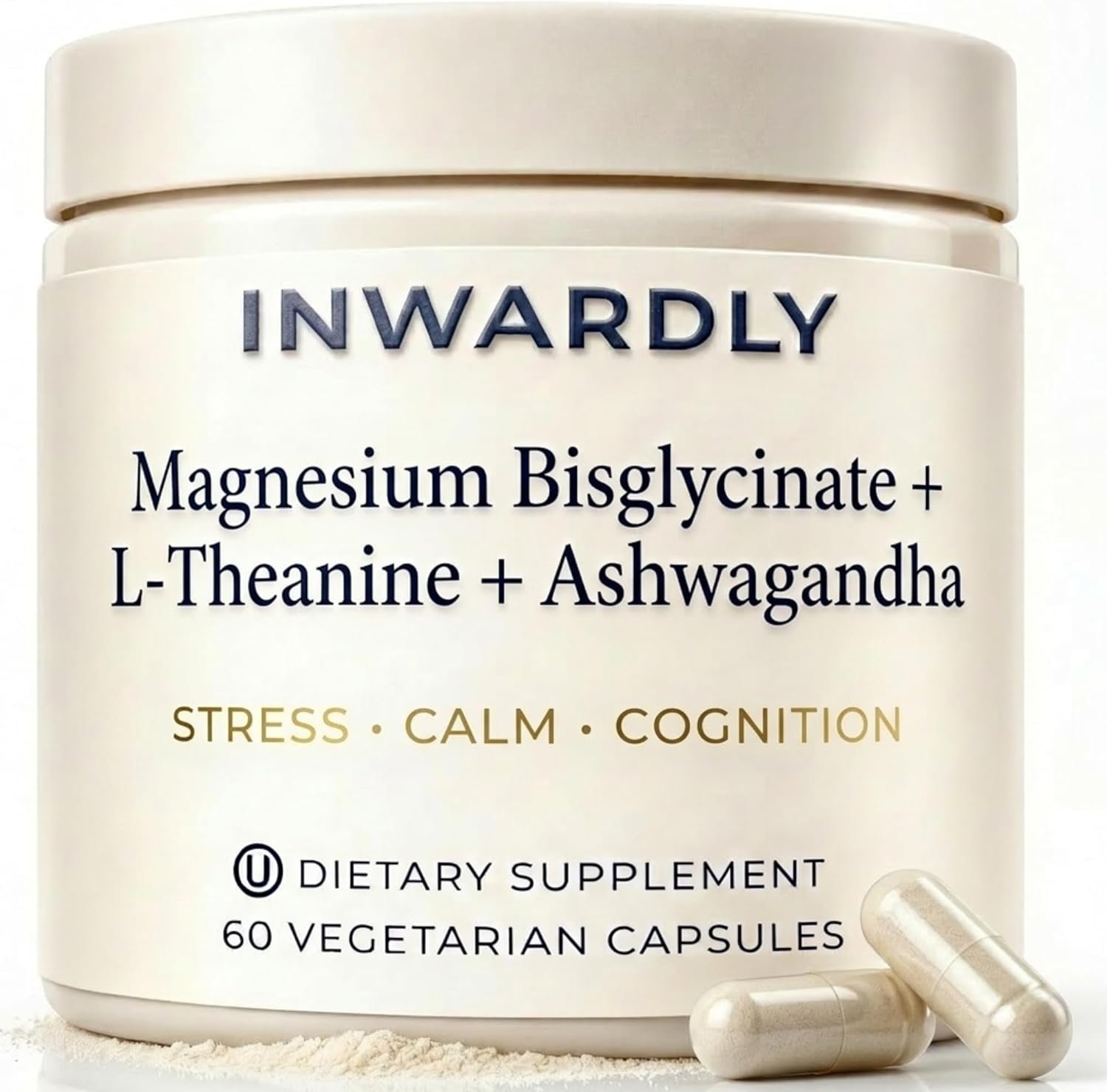 Magnesium Glycinate 500mg (as TRAACS Bisglycinate) + KSM-66 Ashwagandha 300mg + L-Theanine 200mg – Sleep, Stress & Cognitive Support – High Absorption Chelated Magnesium Supplement – 60 Vegan Capsules
