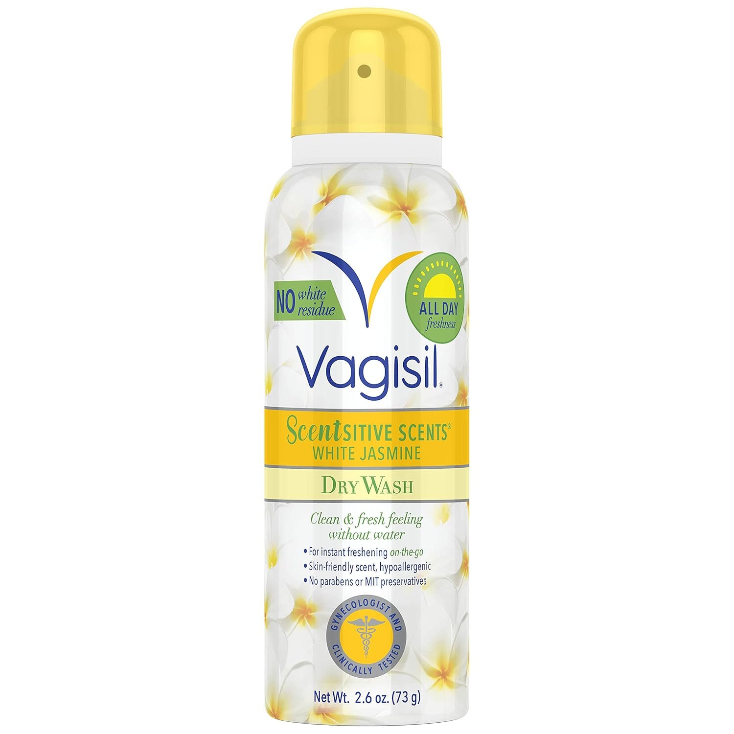 Vagisil Scentsitive Scents Feminine Dry Wash Deodorant Spray for Women, Gynecologist Tested, Paraben Free, White Jasmine, 2.6 Ounce (Pack of 1)