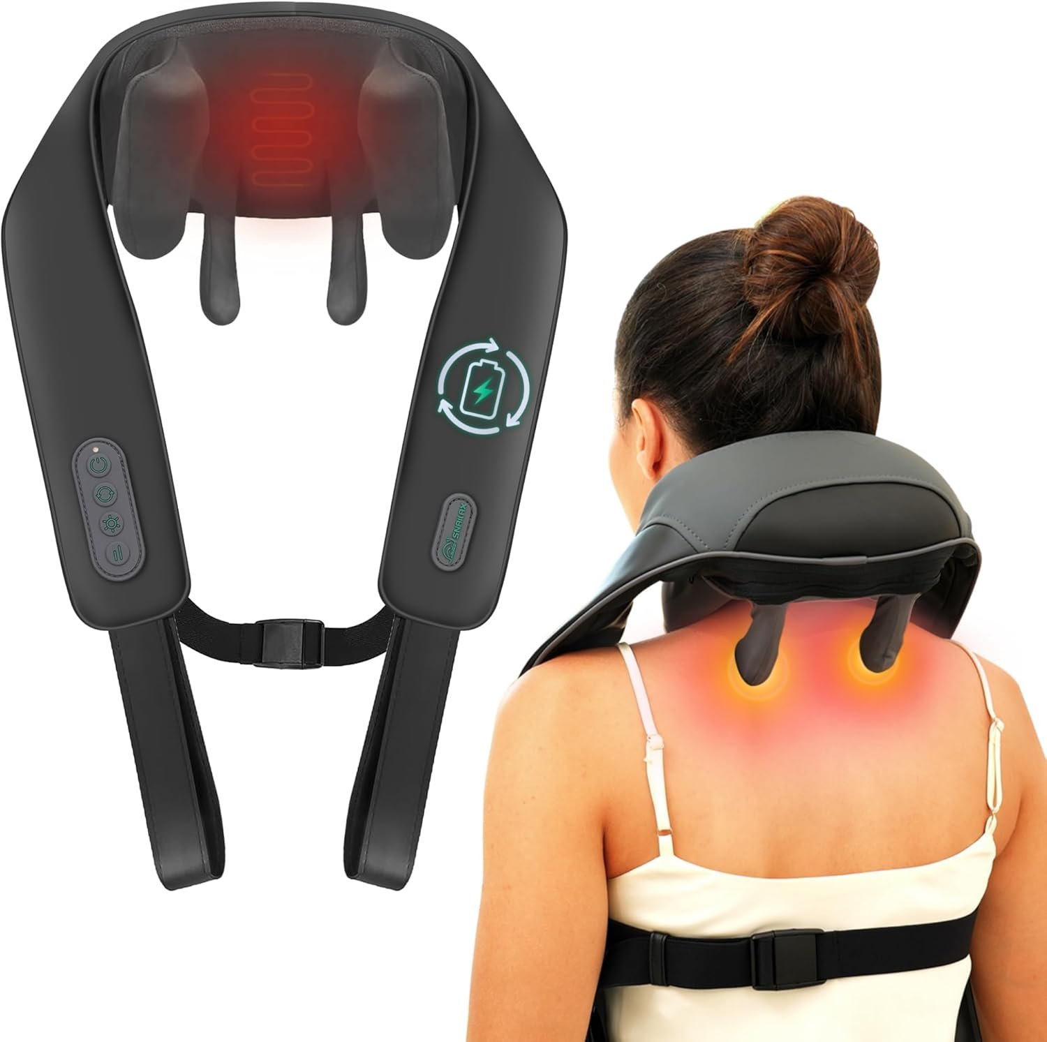 Snailax Cordless Neck Massager with Heat for Pain Relief Deep Tissue, 4D Kneading,Rechargeable Shiatsu Back Neck Massager for Neck, Shoulders Back，Gift for Father