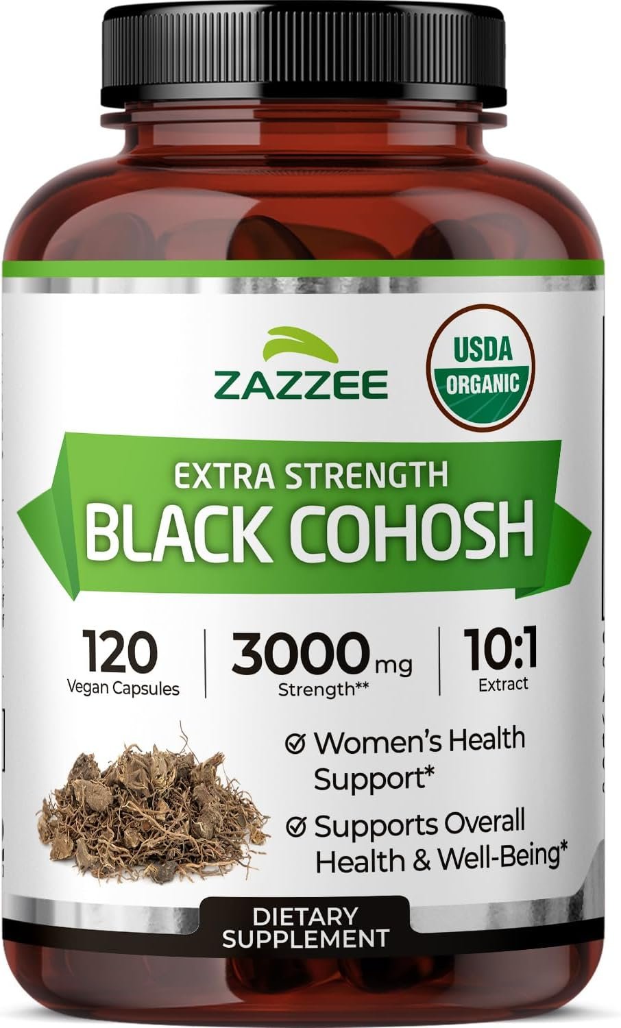 Zazzee USDA Organic Black Cohosh 10:1 Extract, 120 Vegan Capsules, 4 Month Supply, Actaea Racemosa, Women’s Health & Hormonal Balance Support, All-Natural, Non-GMO, Made in the USA