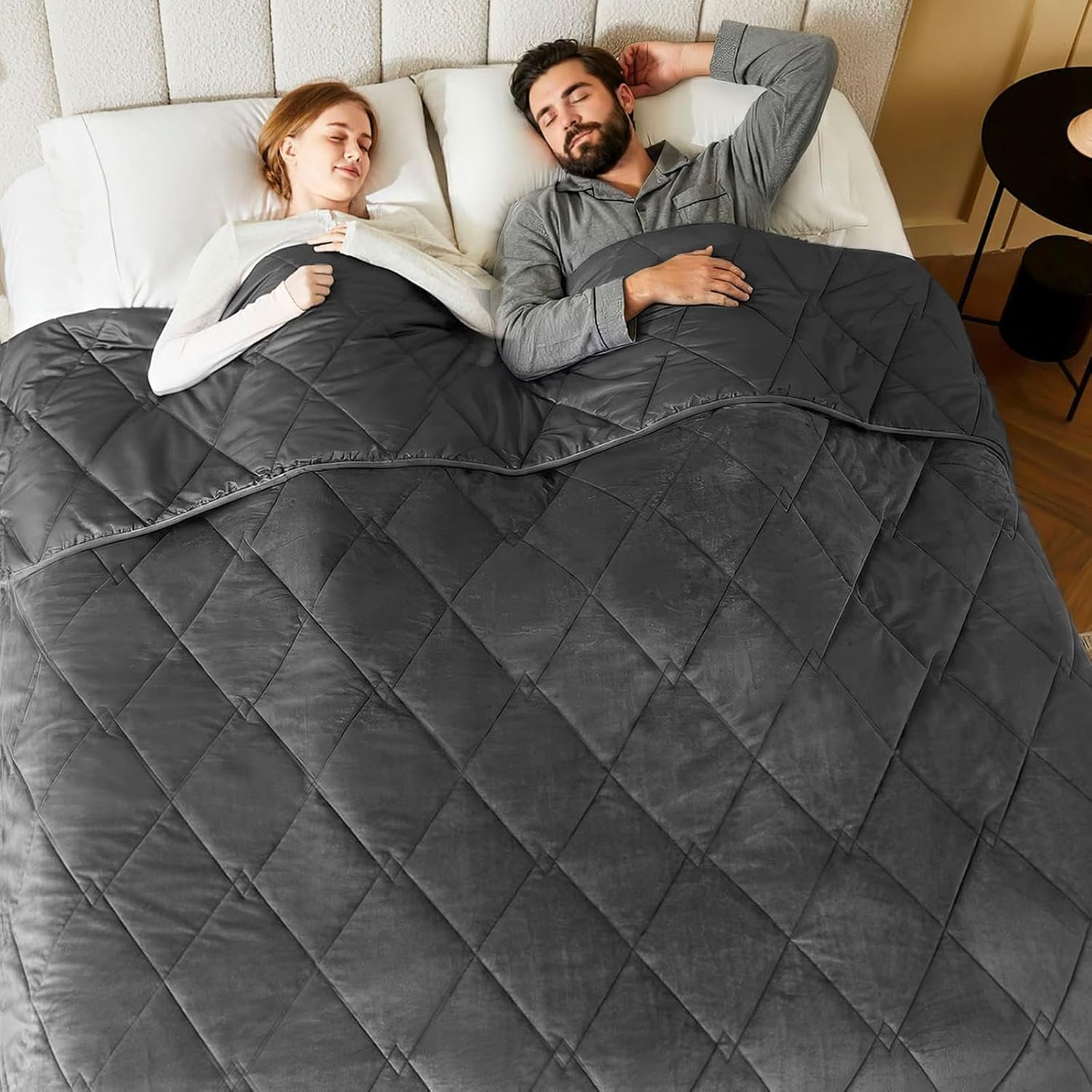 L’AGRATY Queen/King Size Weighted Blanket for Adults 15lbs, 80″x87″ — Cooling Breathable Heavy Blanket with Glass Beads for Sleeping Perfect Hot Sleepers & Couples Machine Washable All-Season Grey