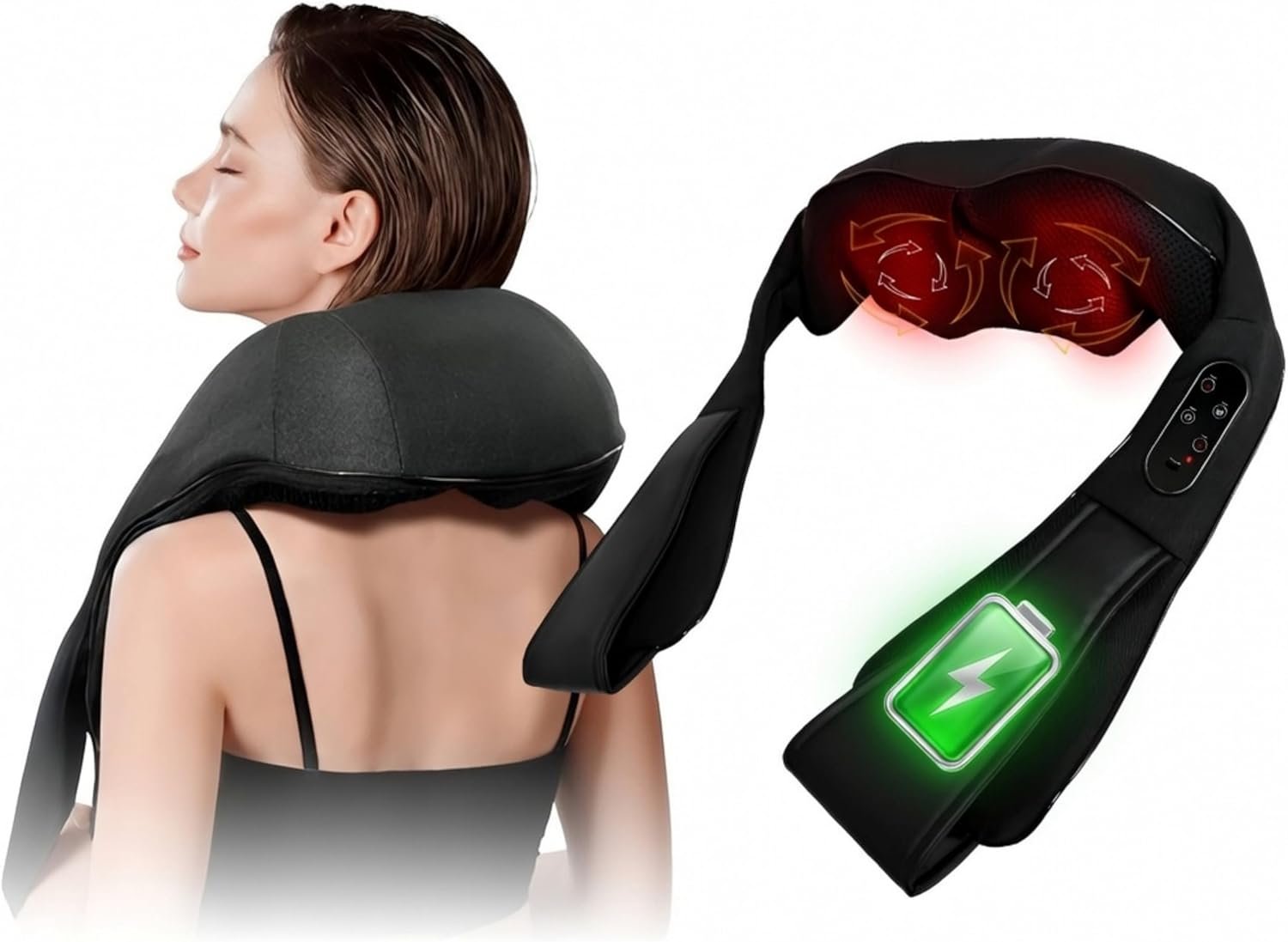 Cordless Neck and Shoulder Massager with Heat – Rechargeable Shiatsu Back Massager for Pain Relief – Deep Tissue Kneading Massage Pillow for Neck, Back, Shoulders, Legs – Gifts for Men & Women