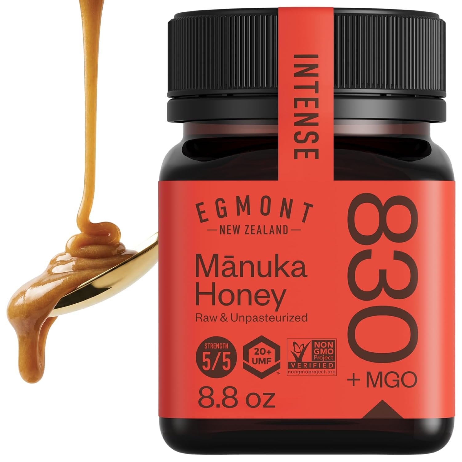 Egmont Honey Manuka Honey UMF 20+ MGO 830+ | 8.8 oz (250 g) | 100% Pure Authentic New Zealand Honey, UMF & MGO Certified, Non-GMO, Kosher, Traceable, Recycled Jar, Immune Support