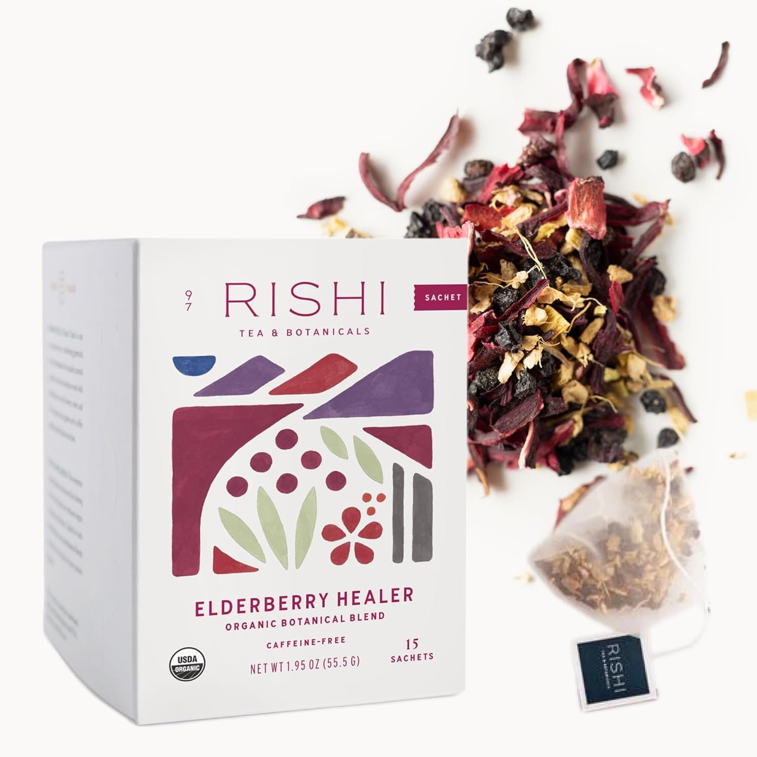 Rishi Tea Elderberry Healer Herbal Tea – Organic, Caffeine Free Sachet Bags, Antioxidant Elderberry with Ginger & Hibiscus – 15 Count (Pack of 1)