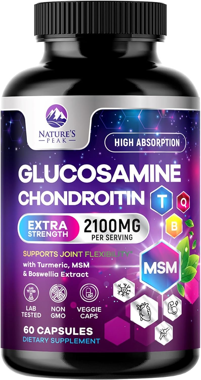 Glucosamine Chondroitin, MSM & Turmeric – Extra Strength Joint Support Supplement with 1500mg Glucosamine Sulfate per Serving – for Cartilage, Joint Health & Flexibility – Bottled USA – 60 Capsules