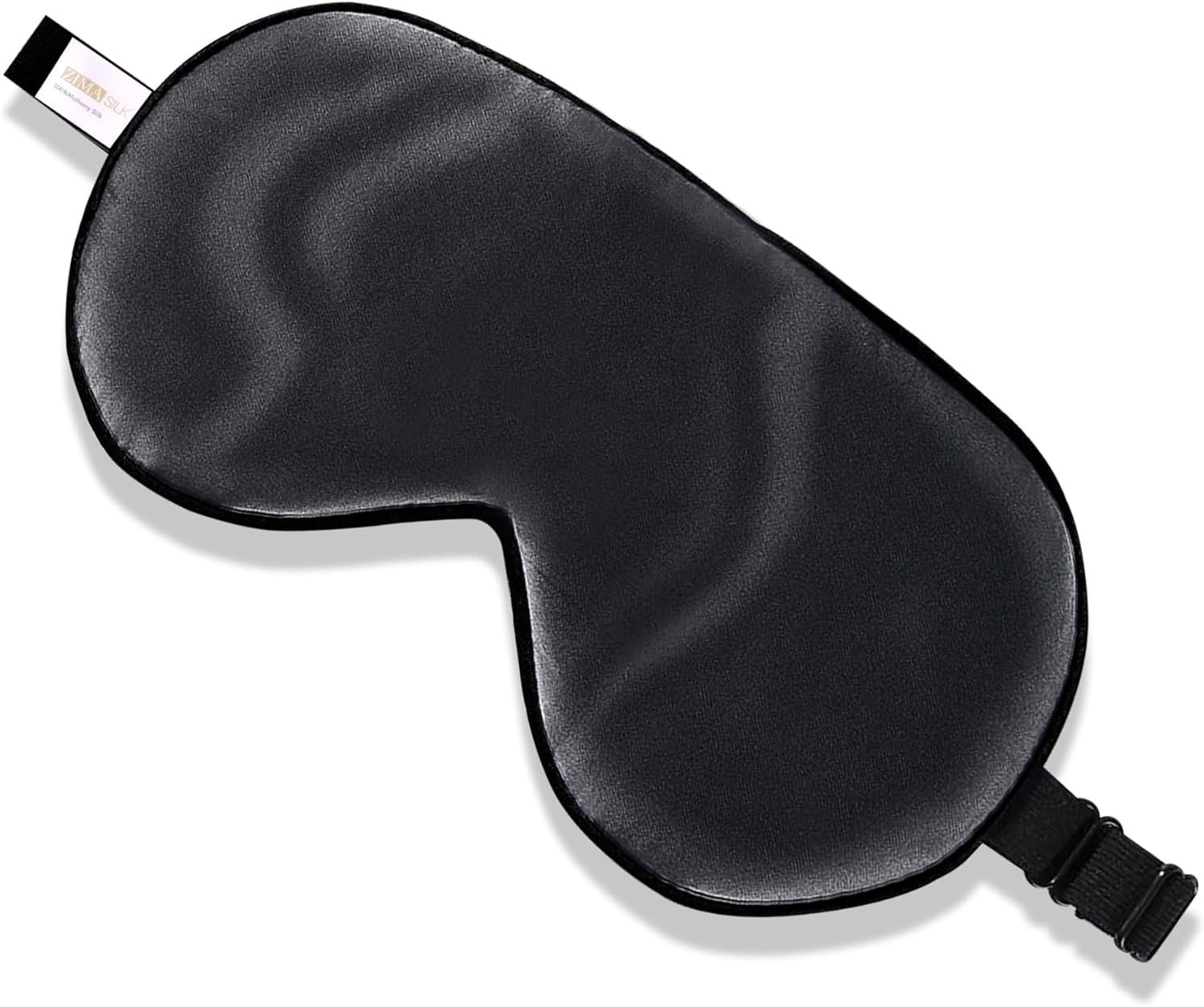 ZIMASILK Adjustable Mulberry Silk Sleep Mask Blindfold 100% Pure Mulberry Silk Eye Mask for Sleep with Bag (Black)