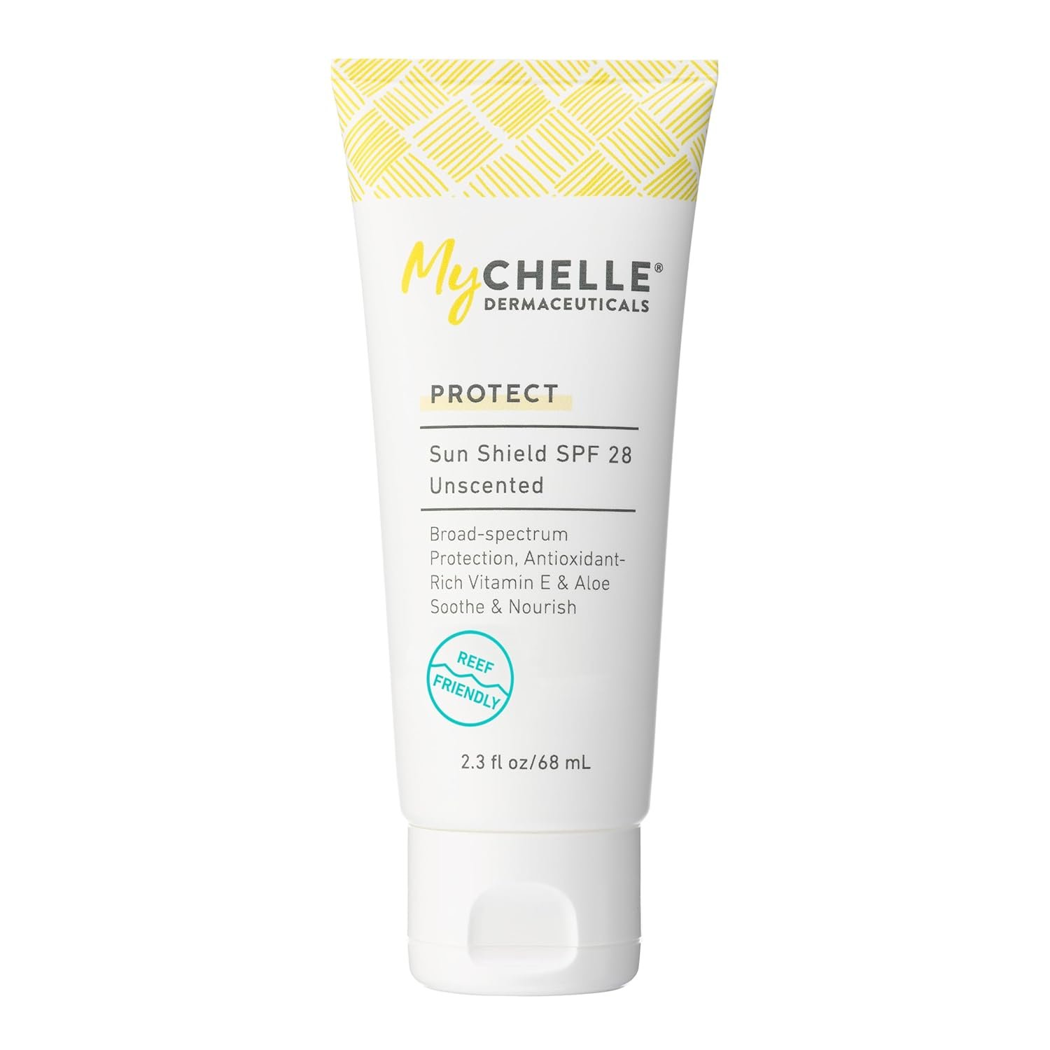 MyCHELLE Dermaceuticals Sun Shield SPF 28 Unscented (2.3 Fl Oz) – Soothing Reef Safe Sunscreen with Vitamin E and Aloe – TSA Approved. Liquid Zinc Sunscreen for Face and Body
