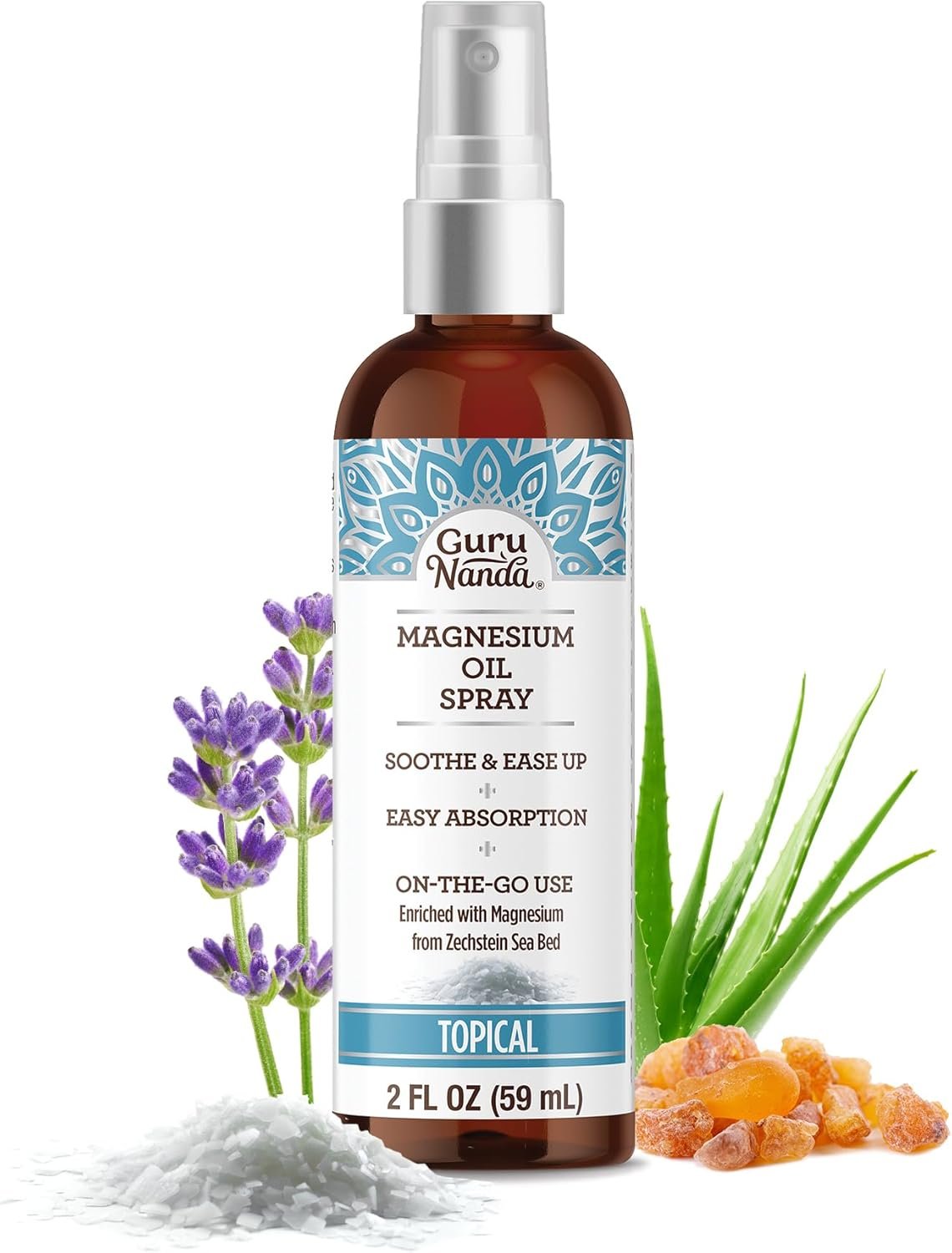 GuruNanda Magnesium Oil Spray (2 Fl Oz), Topical Magnesium Spray with Natural Essential Oils & Aloe Vera, Helps with Muscle Soreness & Relaxation, Cruelty-Free