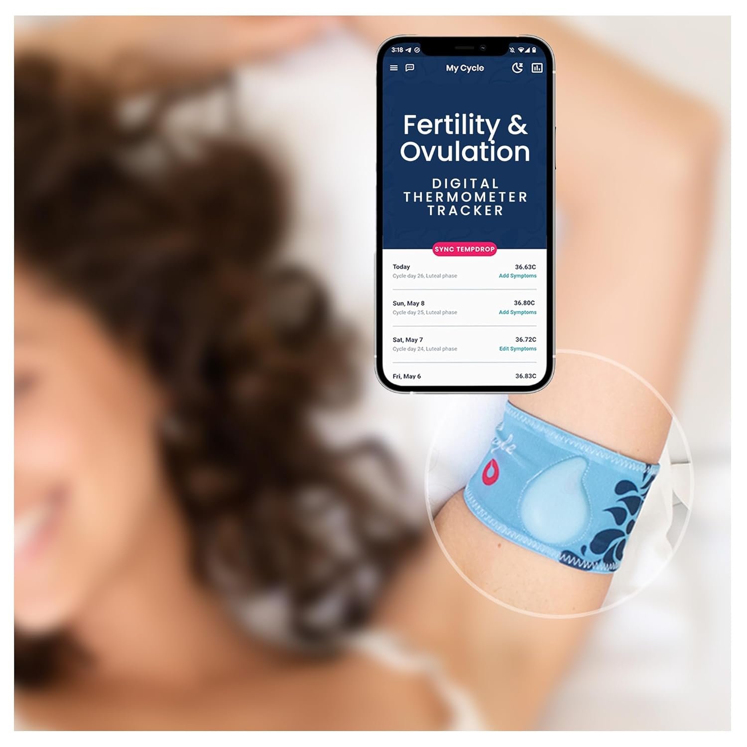 Tempdrop Fertility and Ovulation Tracker –Wearable Basal Body Temperature (BBT) Monitoring Sensor and Fertility Charting App Includes Comfortable Armband (L/XL – 12.5-18.5 Inches)
