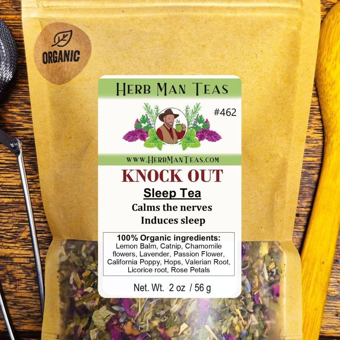 SLEEPING TEA – Knock-out blend with Valerian Root plus California Poppy and Hops for deep relaxation by master herbalist Khabir – Organic, non GMO, No additives