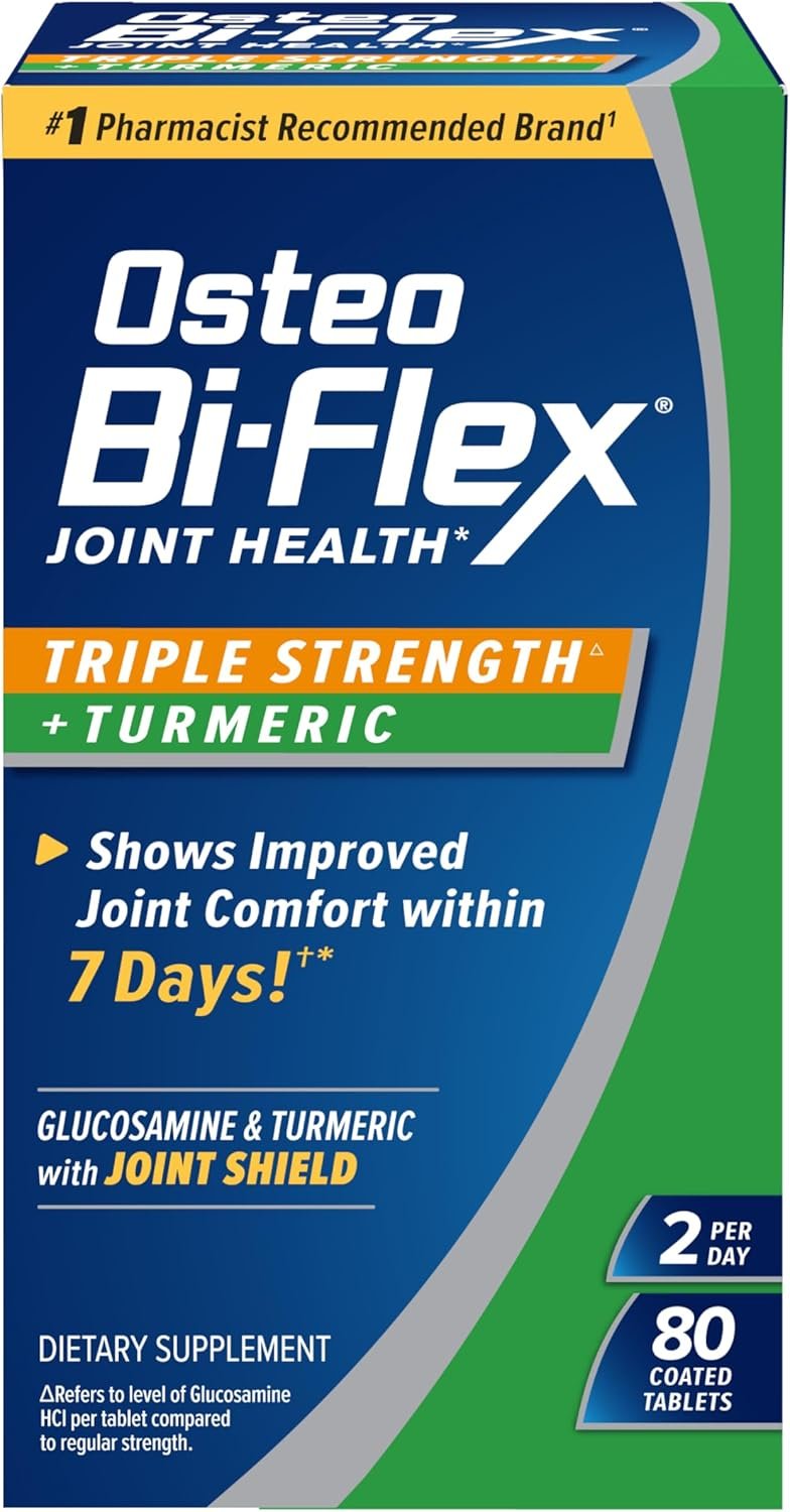 Osteo Bi-Flex Triple Strength Glucosamine Supplement with Turmeric Extract, Improve Joint Function, Antioxidant Power, 80 Coated Tablets