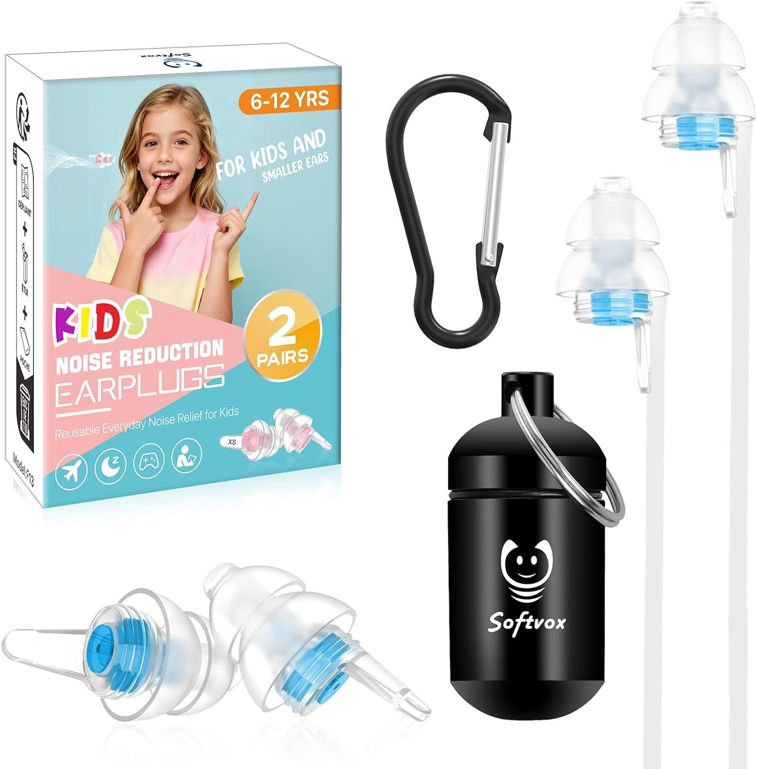 Kids Ear Plugs (6-12 yrs), Reusable Noise Relief Earplugs for Child Adult with Small Ear Canals – Kid Ear Protection for Focus, Fly, Concerts, Socializing, Events, Noise Sensitivity – 2 Pairs, 25 dB