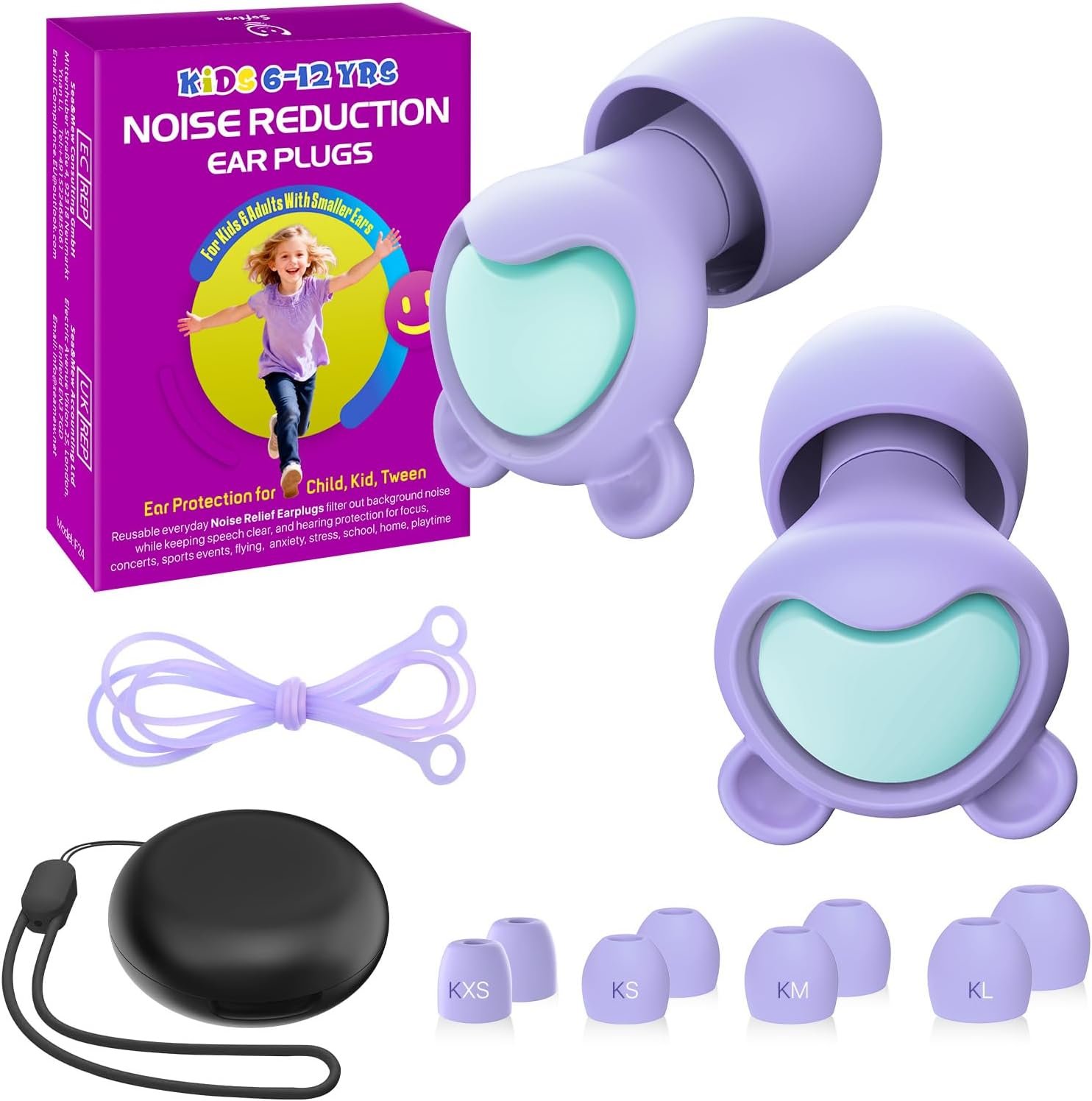 Kids Noise Reduction Ear Plugs(6+yrs) – Reusable Child Ear Protection for Sensitive Ears, Comfortable Earplugs for School, Travel, Focus, Concert, Sleep & Loud Events – 4 Sizes Ear Tips in XS-L, 26dB