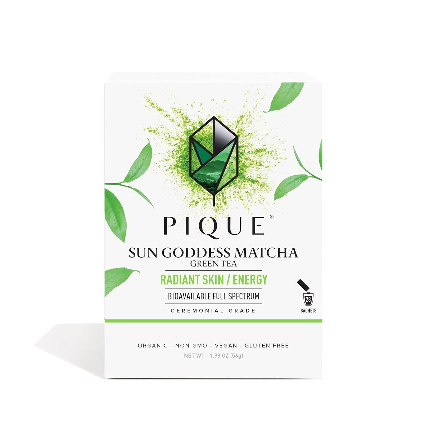 Pique Organic Sun Goddess Matcha – Ceremonial Grade Matcha Green Tea Powder, Supports Radiant Skin, Calm Energy – 28 Single Serve Sticks (Pack of 1)