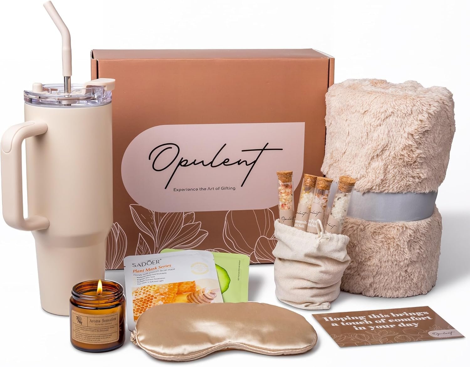 Opulent Luxury Self Care Gifts for Women – Hug in a Box Comfort Care Package – Spa Gift Set with 40 oz Tumbler & Cozy Blanket – Ideal for Get Well, Thinking of You, Birthday, Sympathy & Corporate