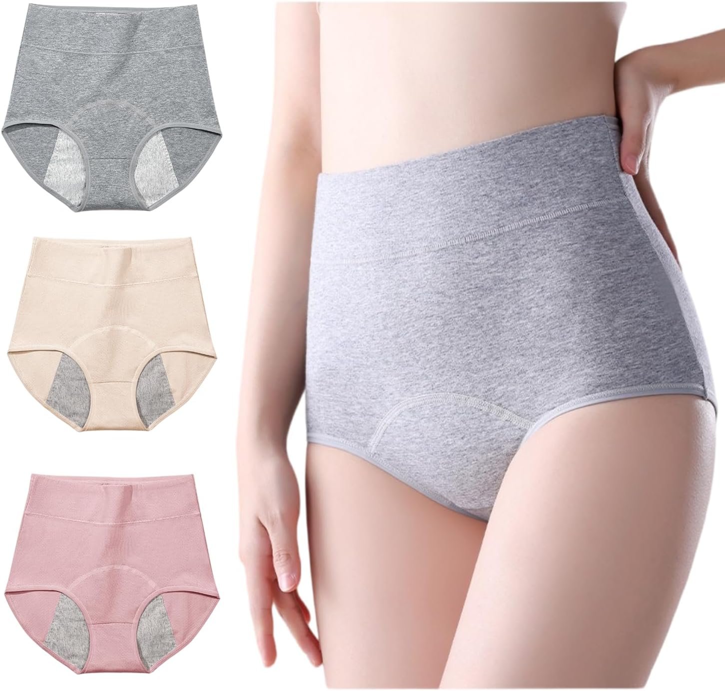 3 Pack Women’s Incontinence Underwear Washable, Double Elastic High Waist Adult Incontinence Protective Briefs, Reusable for Light Bladder Leakage(XL-Waist: 26.0”~40.2”)