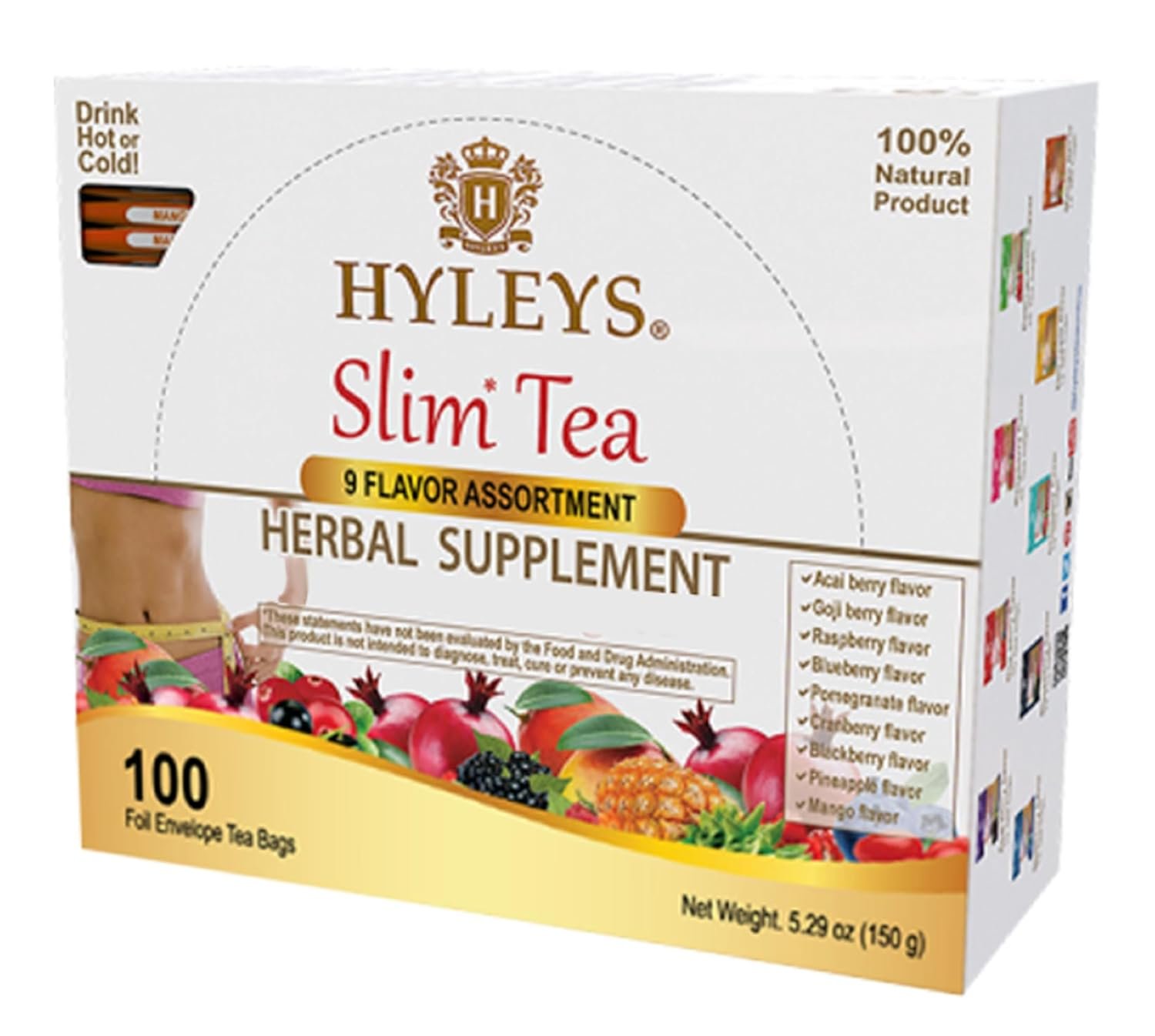 HYLEYS Slim Tea 9 Flavor Assortment 100 Ct – Weight Loss Herbal Supplement Cleanse and Detox – 100 Tea Bags (1 Pack) – Herbal Tea Variety Pack