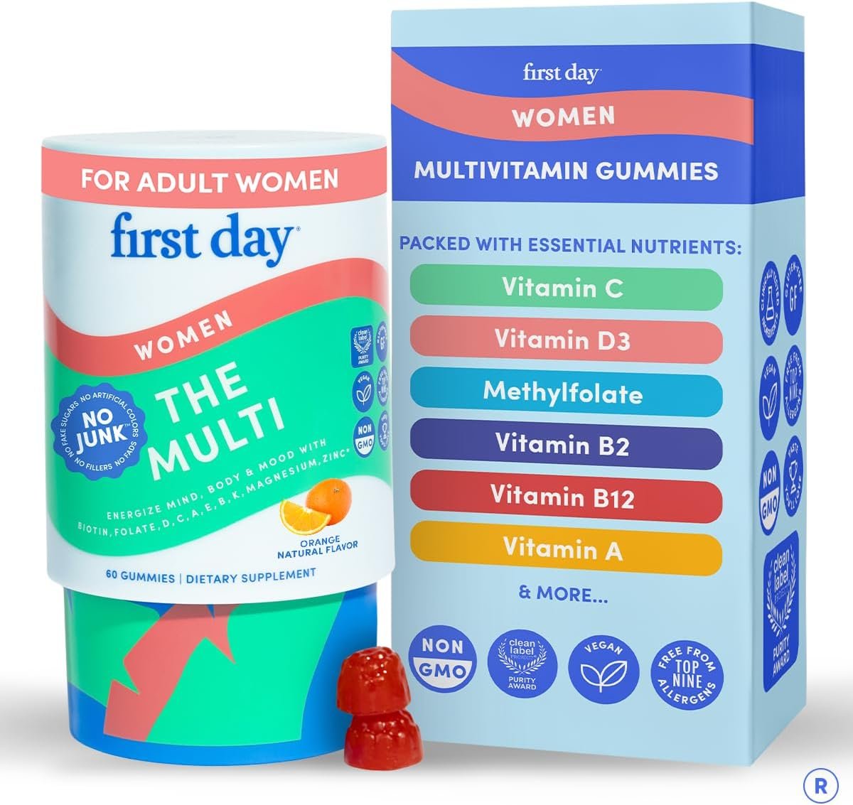 FIRST DAY Multivitamin for Women – Daily Womens Multivitamin Gummies – Vitamin A C D E B12, Magnesium, Zinc, Biotin – Vegan, Gluten Free Womens Vitamins – Hair Growth, Skin, Energy – 30 Day Supply