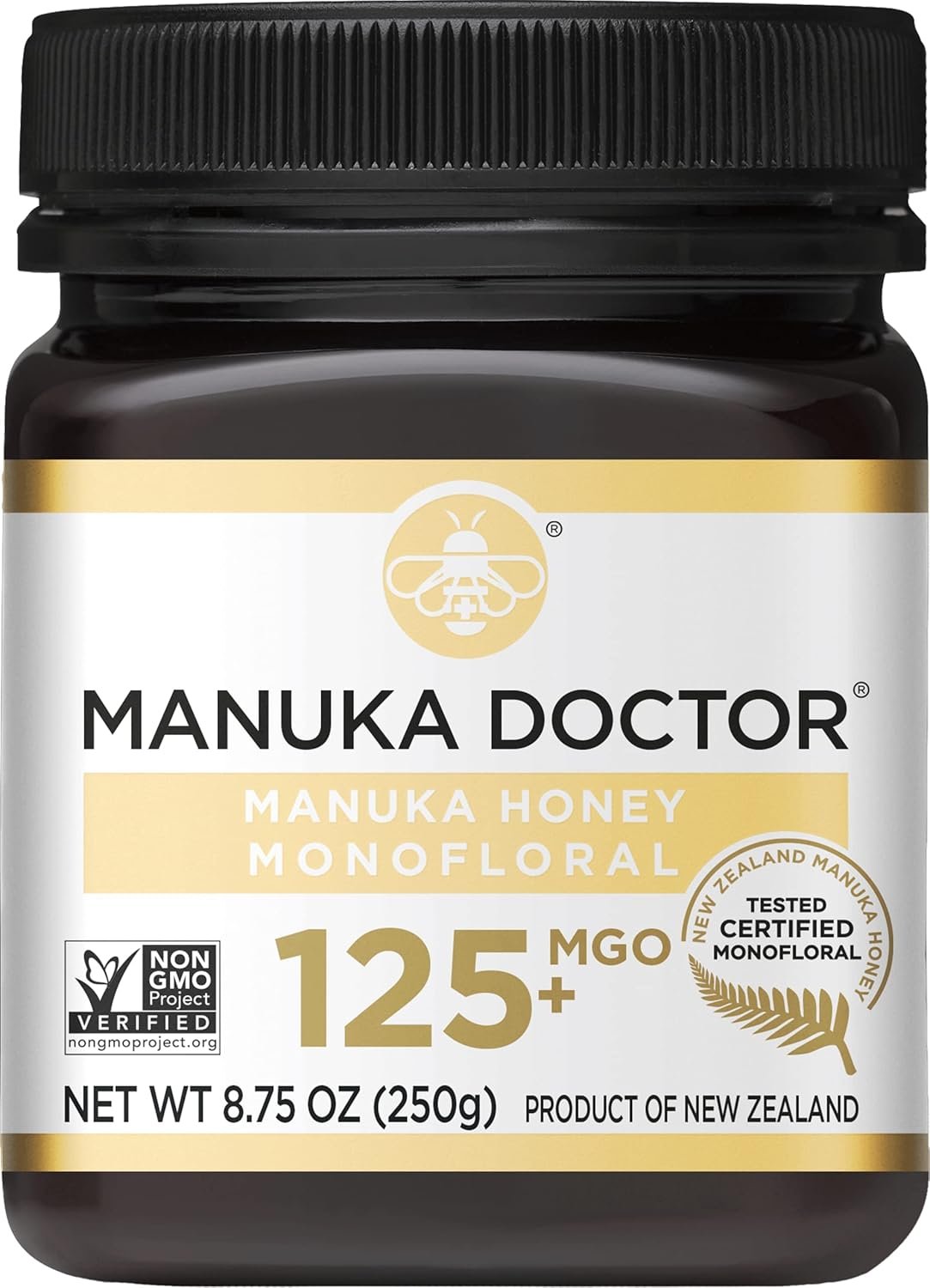 Manuka Doctor – MGO 125+ Manuka Honey Monofloral, 100% Pure New Zealand Honey. Certified. Guaranteed. Raw. Non-GMO (8.75 oz)