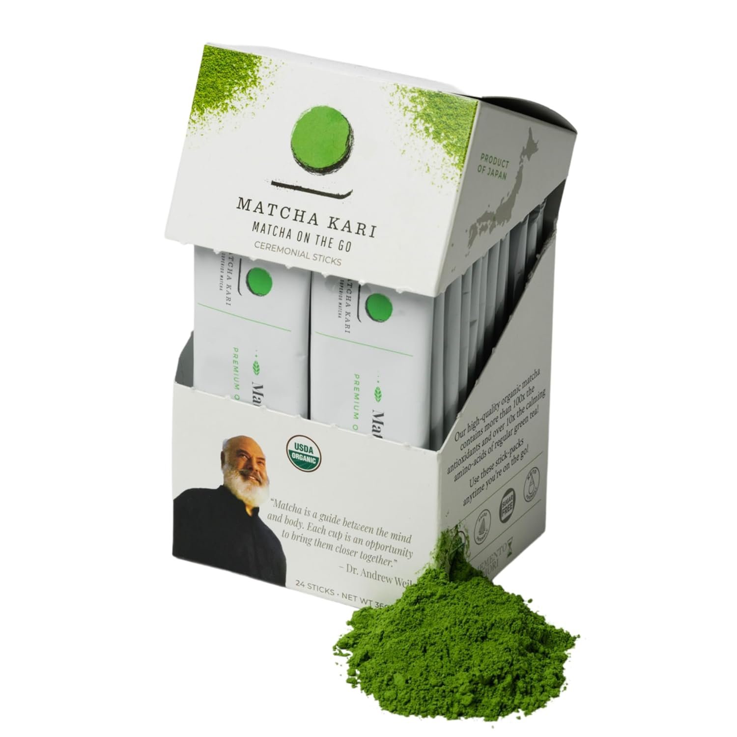 Matcha Green Tea Powder Single Serving Sticks, Dr. Weil’s Ceremonial Organic Matcha Powder Singles Packets – Individual Tea Packets (24)