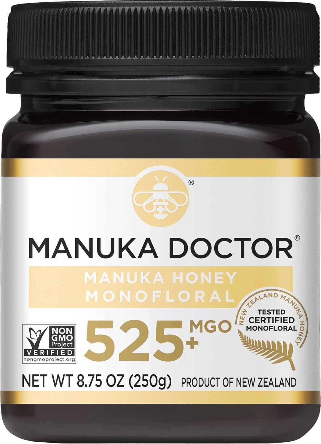 Manuka Doctor – MGO 525+ Manuka Honey Monofloral, 100% Pure New Zealand Honey. Certified. Guaranteed. Raw. Non-GMO (8.75 oz)