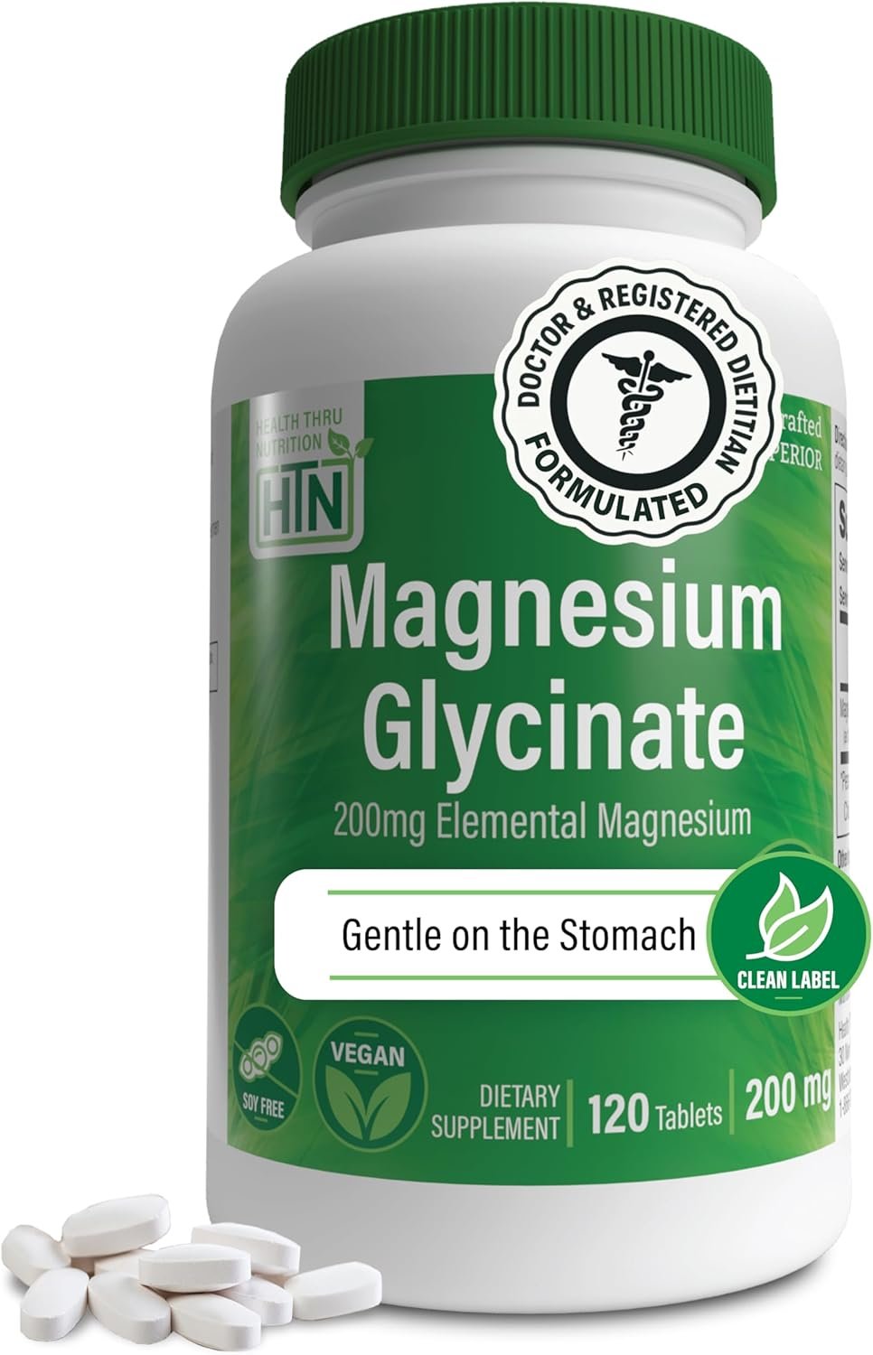 Magnesium Glycinate 200mg Elemental (from 1,540mg Chelated Bisglycinate) – Supports Muscle, Nerve & Relaxation – Gentle on Stomach, High Absorption, Non-GMO, 120 Tablets – Health Thru Nutrition