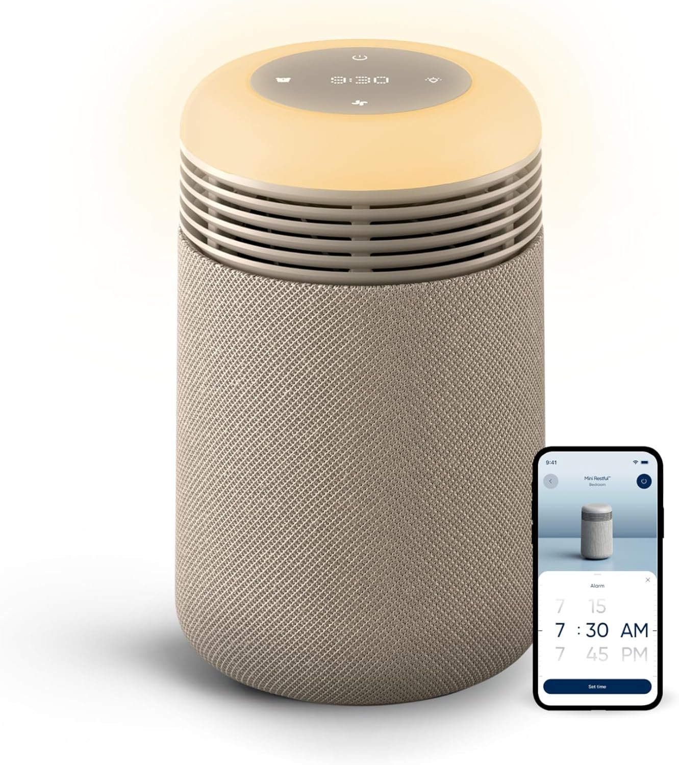 BLUEAIR Air Purifier & Sunrise Alarm Clock for Bedroom, Nursery – HEPA, HEPASilent™, Wake-Up Light, White Noise & Soothing Sounds for Natural Sleep, USB-C, Mini Restful