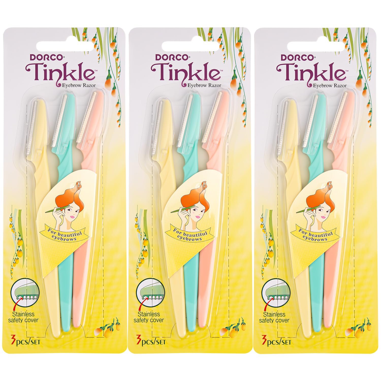 Tinkle Dermaplaning Tool 9ct, Dermaplane Razor for Women, Safe and Easy Peach Fuzz Remover, Eyebrow Trimmer with Protective Cover (3 Packs of 3), Stocking Stuffers