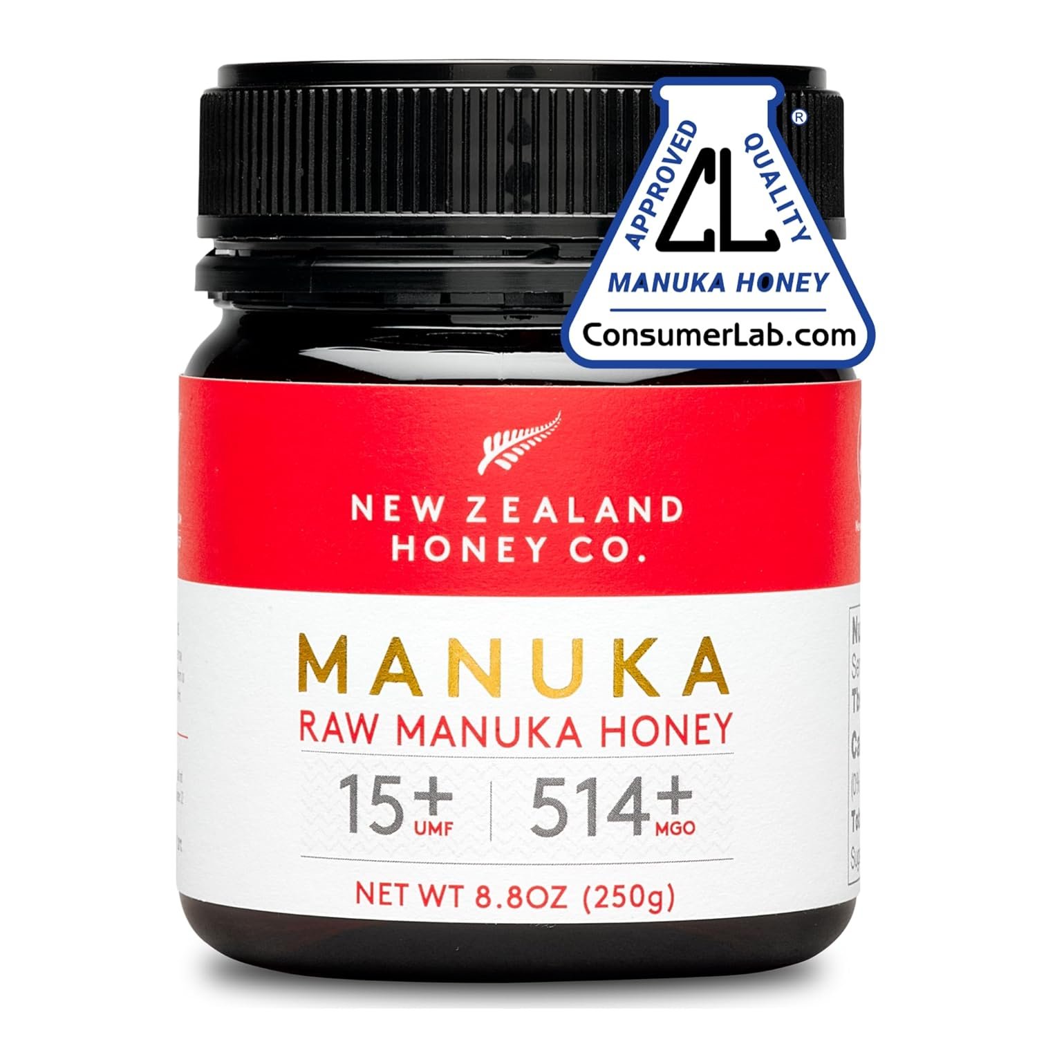 New Zealand Honey Co. Raw Manuka Honey UMF 15+ MGO 514+ – 8.8oz – Authentic New Zealand Sourced – Medical Grade Potency Independently Tested – Monofloral UMF Certified 250g