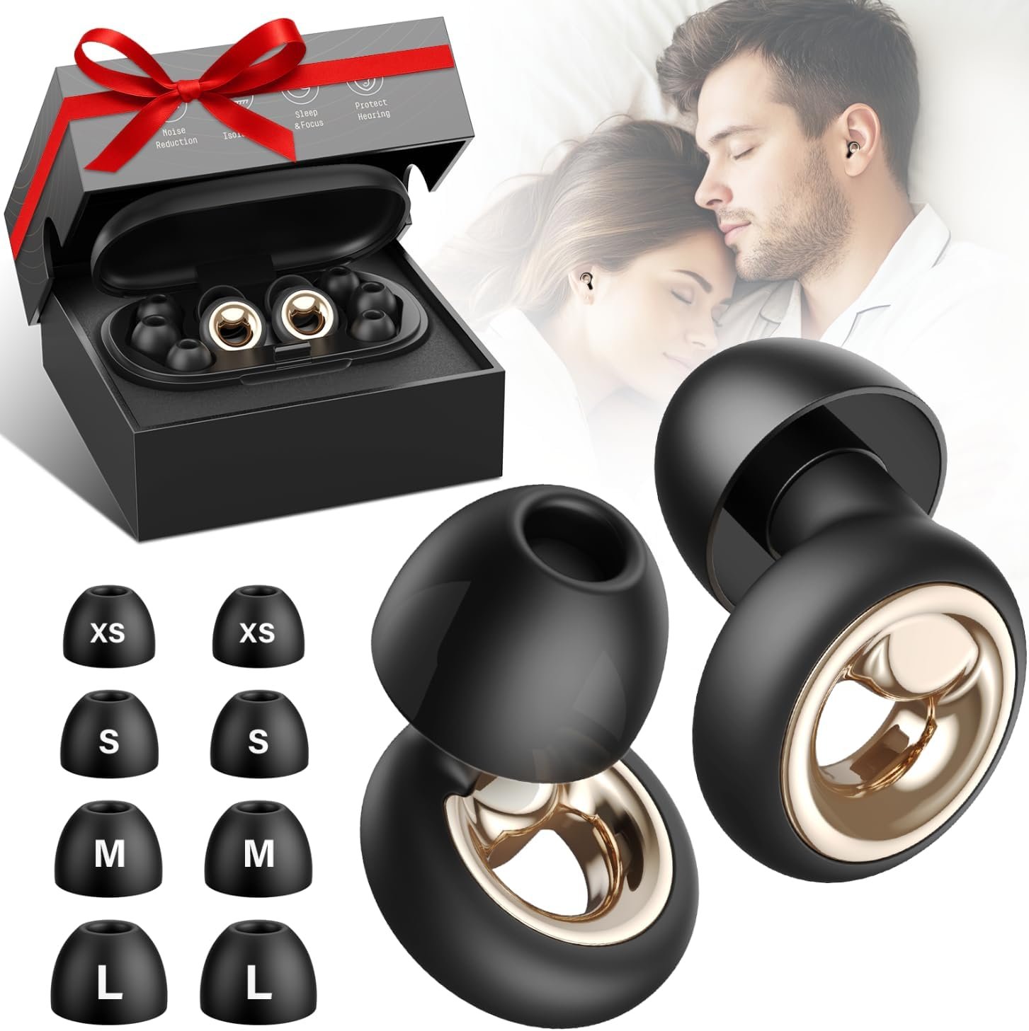 Ear Plugs for Sleeping Noise Cancelling, Soft Ear Plugs for Concert, 55dB Reusable for Noise Reduction with 8 Ear Tips, Silicone Hearing Protection Earplugs for Sleep, Work(Graphite)