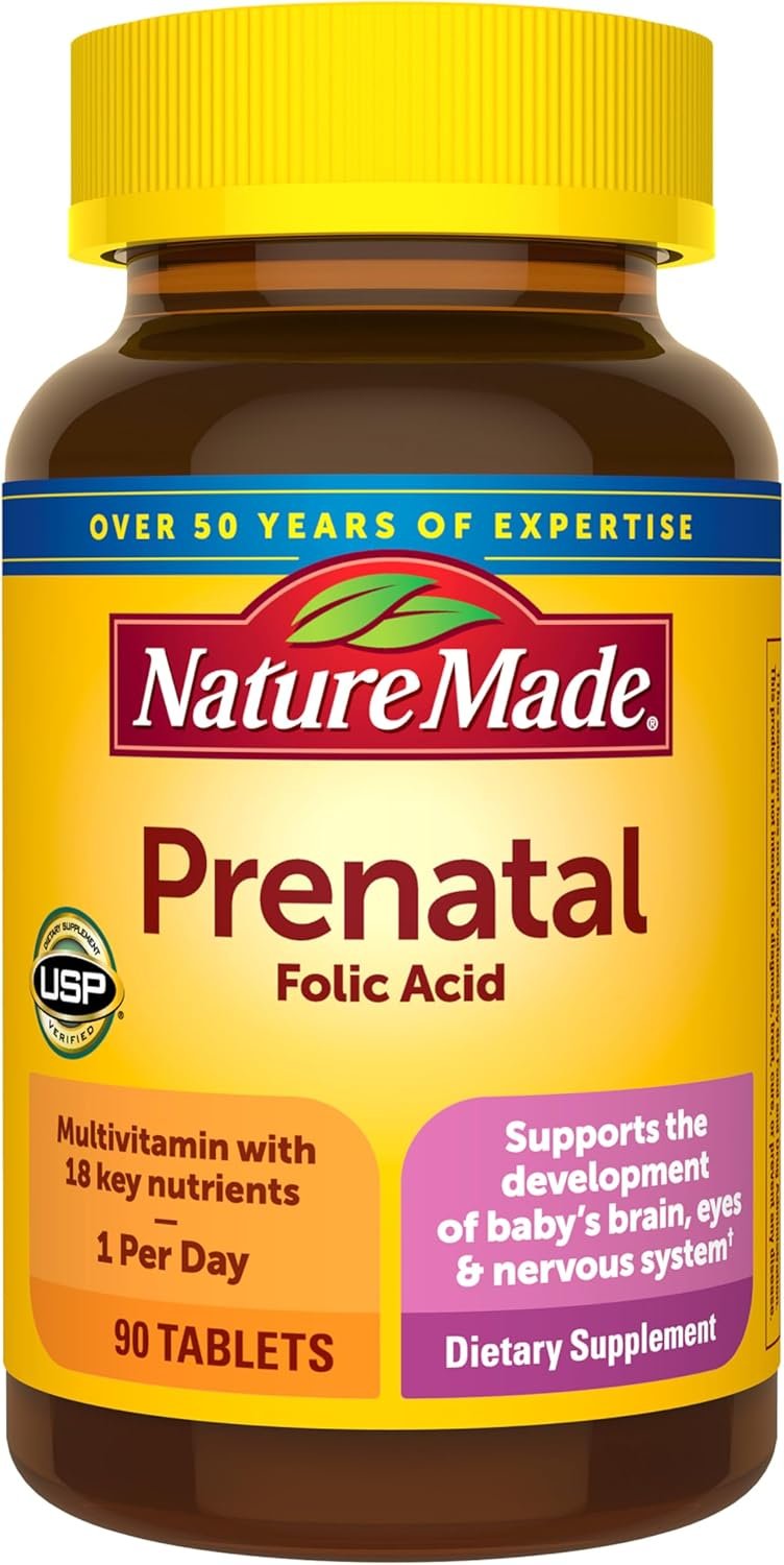 Nature Made Prenatal Multivitamin with Folic Acid, Vitamin & Mineral Supplement, Daily Nutritional Support, Prenatal Vitamins for Women, 90 Tablets, 90 Day Supply