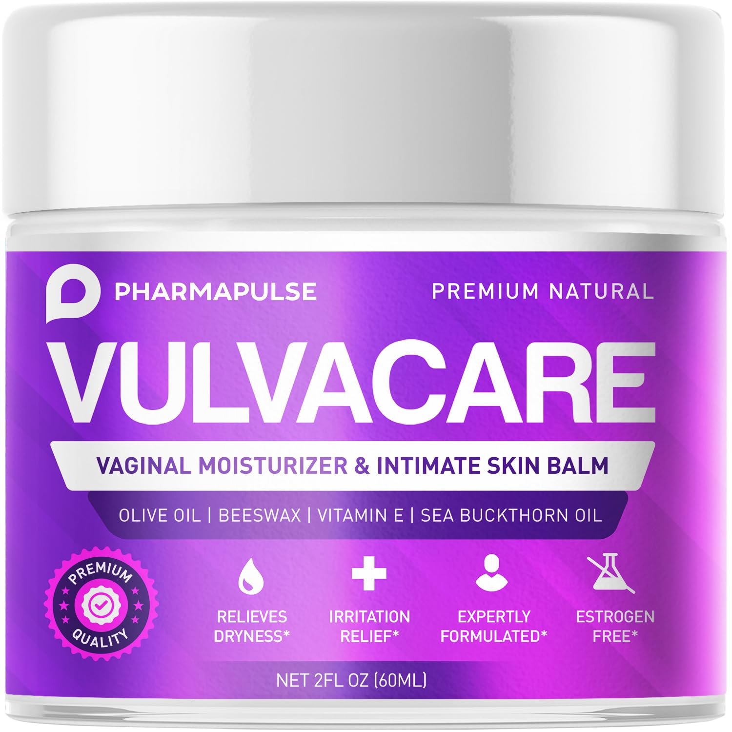 Pharmapulse Vaginal Moisturizer, Vulva Balm Cream, Intimate Skin Care, Menopause Support – Relieves Dryness, Itching, Burning, Redness, Chafing, Odor, Irritation – Estrogen Free 2oz