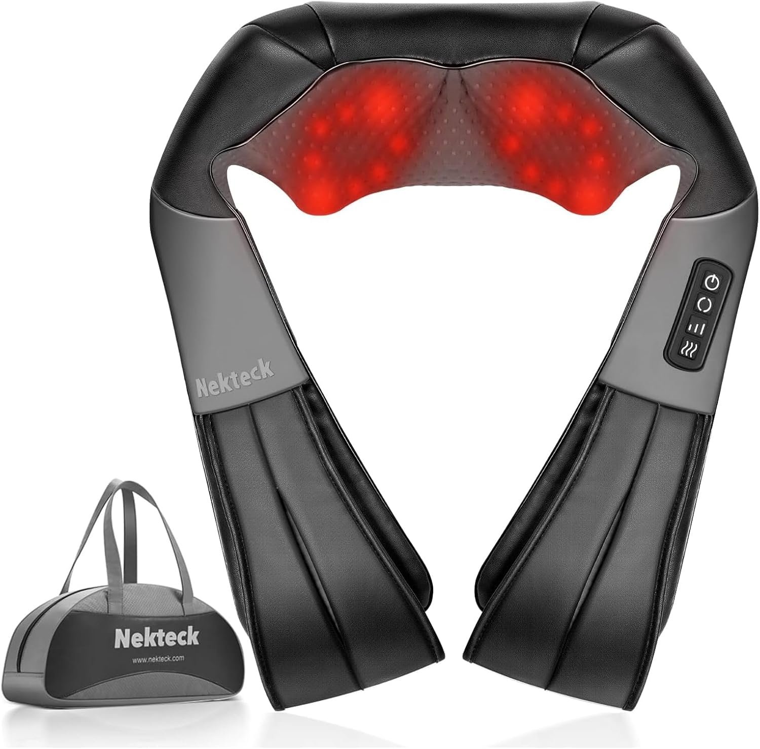 Nekteck Shiatsu Neck Massager with Heat for Pain Relief Deep Tissue, 2026 Upgraded Back Shoulder Kneading Massage Pillow with Storage Bag, Body Relaxation Gifts for Men Women Father’s Day