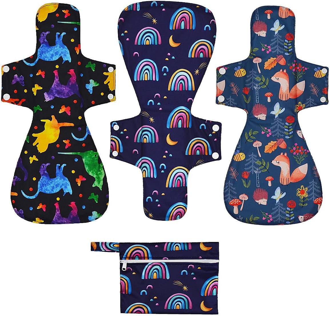 4 Pack Reusable Menstrual Pads, 16 Inch, Unscented Washable Overnight Absorbency