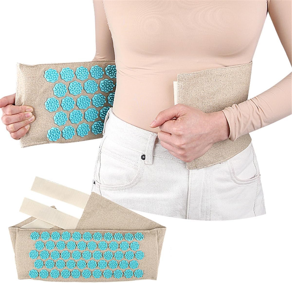 Waist Acupressure Massage Belt, Flower Shaped Acupuncture Mat Strap, Adjustable Wrap Around Lumbar Cushion Support Pillow Belt with Pressure Points Spikes for Lower Back Pain Relief Muscle Relaxation