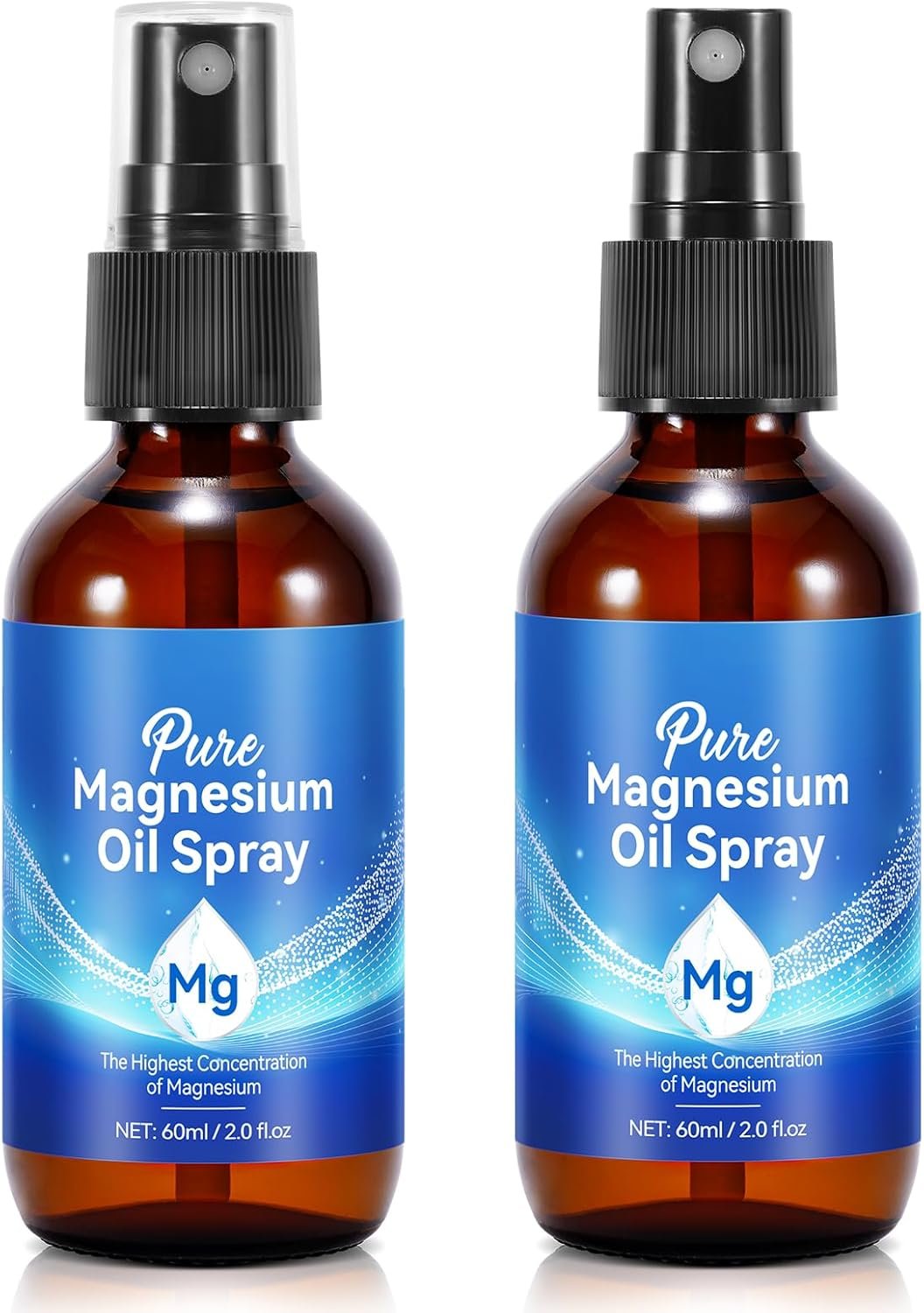 Pure Magnesium Oil Spray, Organic Natural Magnesium Oil Spray for Feet, Body, Skin, Topical Products (2 Pack)