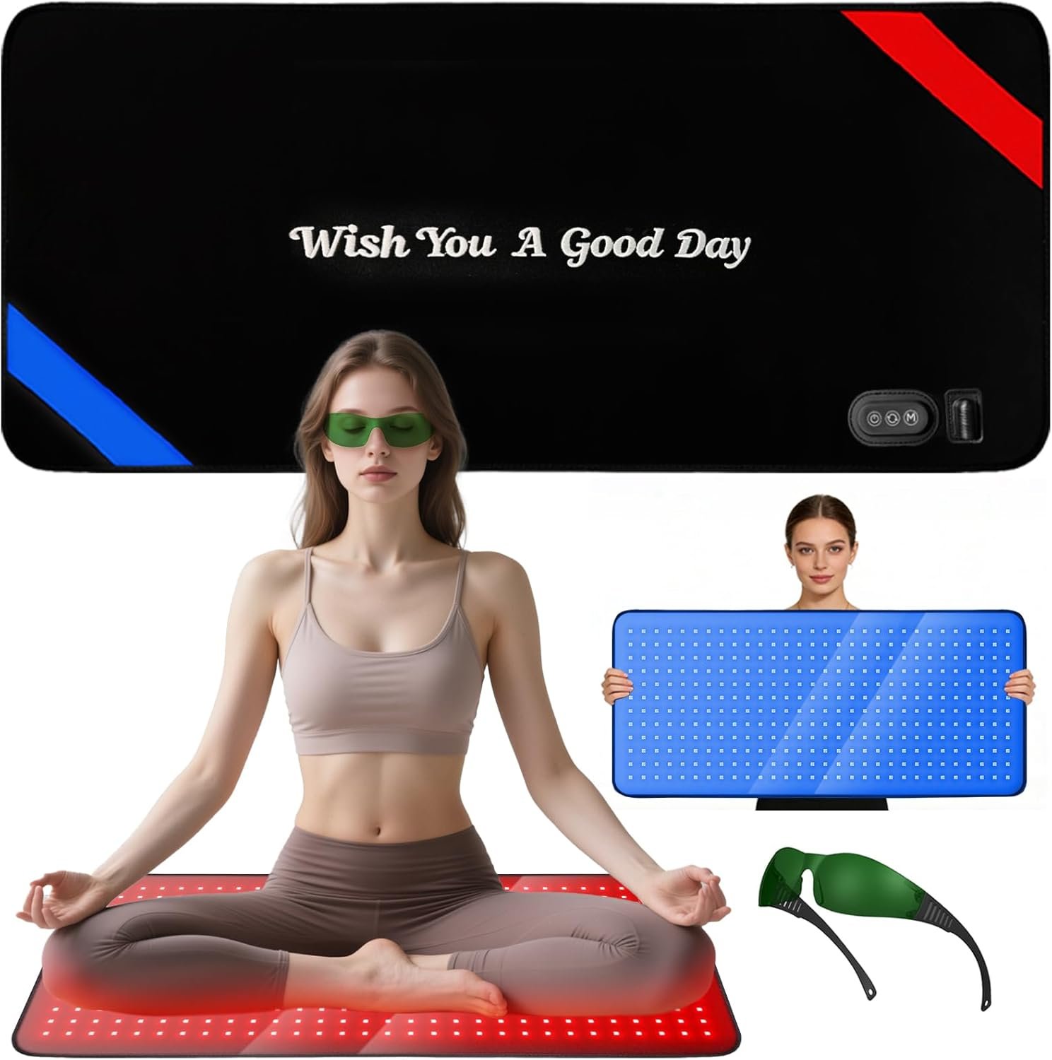Red & Blue Light Therapy Mat for Body 33″×17″ – 360 LEDs Infrared Light Pad (460nm + 660nm + 850nm) for Back, Waist, Knees & Joints Pain Relief, 60W Red Light Therapy Panel for Men & Women