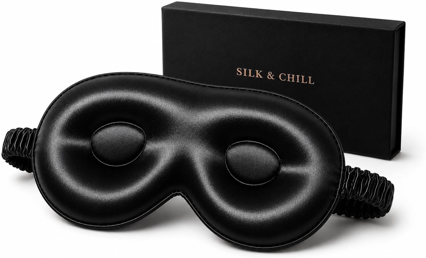 Silk & Chill™ 100% 22 Momme Mulberry Silk Sleep Mask | 3D Contoured Eye Cover| Silk Eye Mask for Sleep, Travel, and Relaxation [Midnight Black]