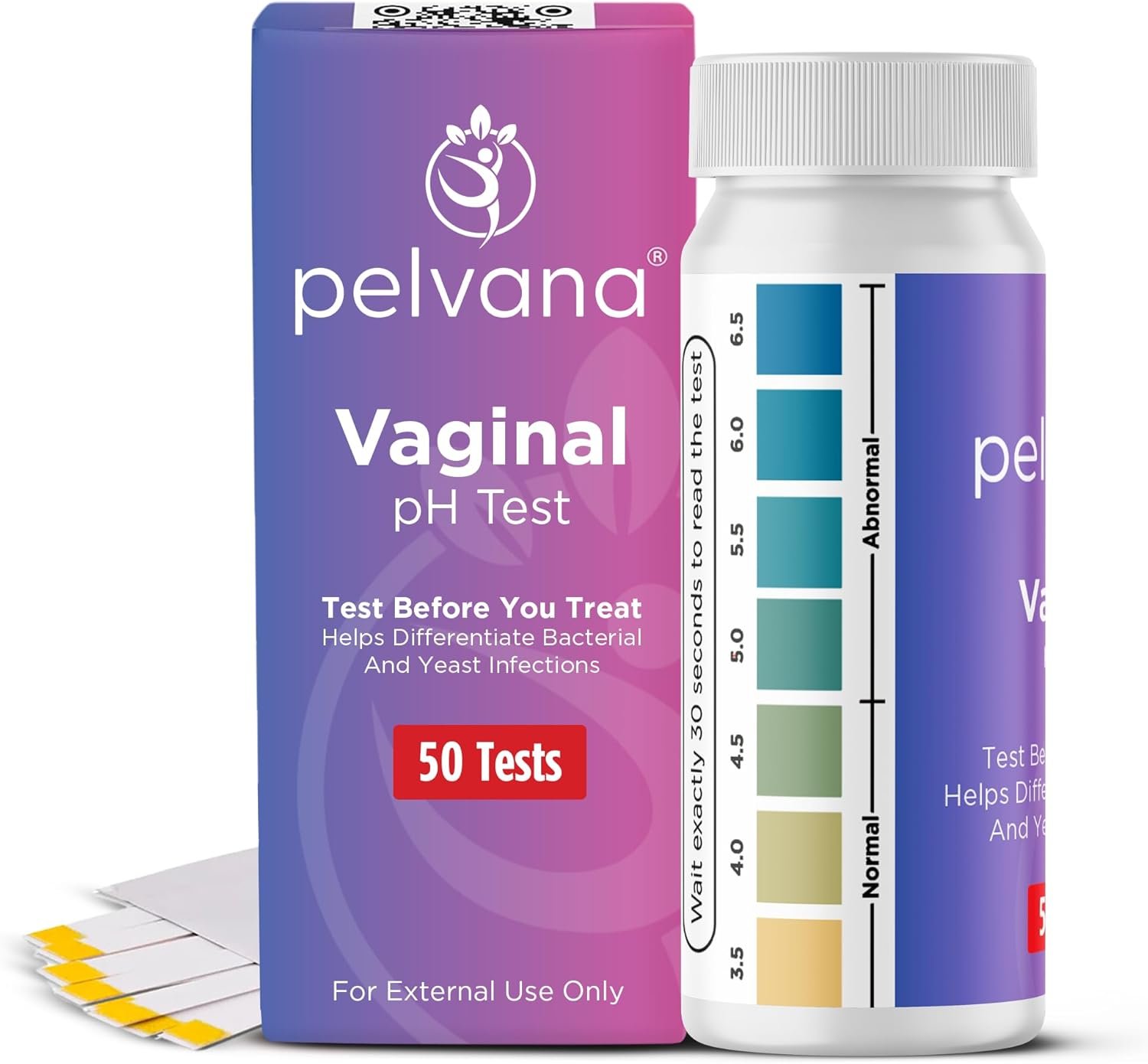 Pelvana Vaginal pH Test Strips for Women – 50 Strips, At-Home BV and Yeast Infection Test Kit, Vaginal pH Tester to Differentiate Between Conditions