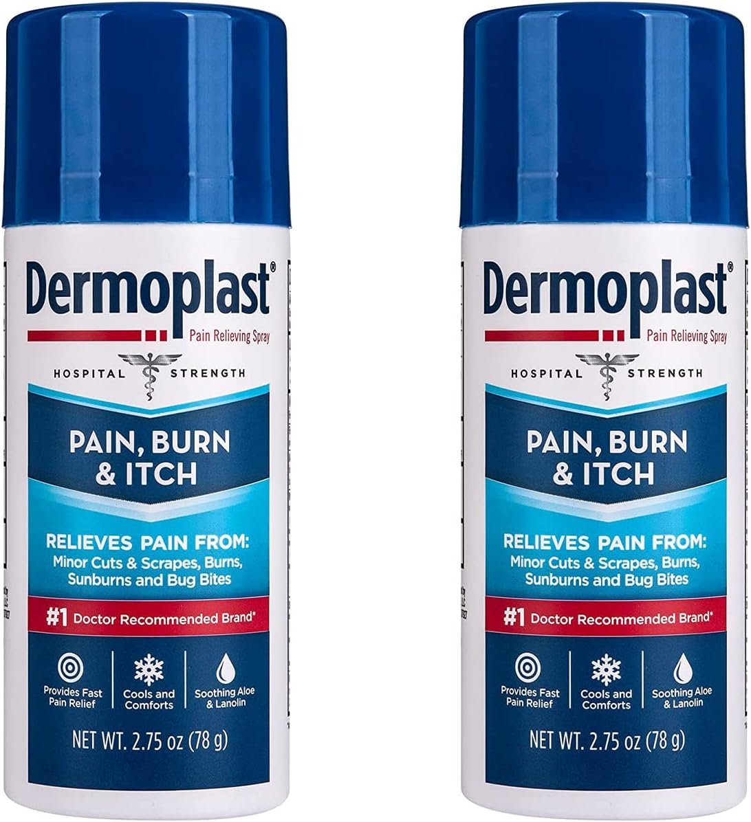 Dermoplast Pain, Burn & Itch Relief Spray for Minor Cuts, Burns and Bug Bites, 2.75 Oz, Pack of 2 (Packaging May Vary)