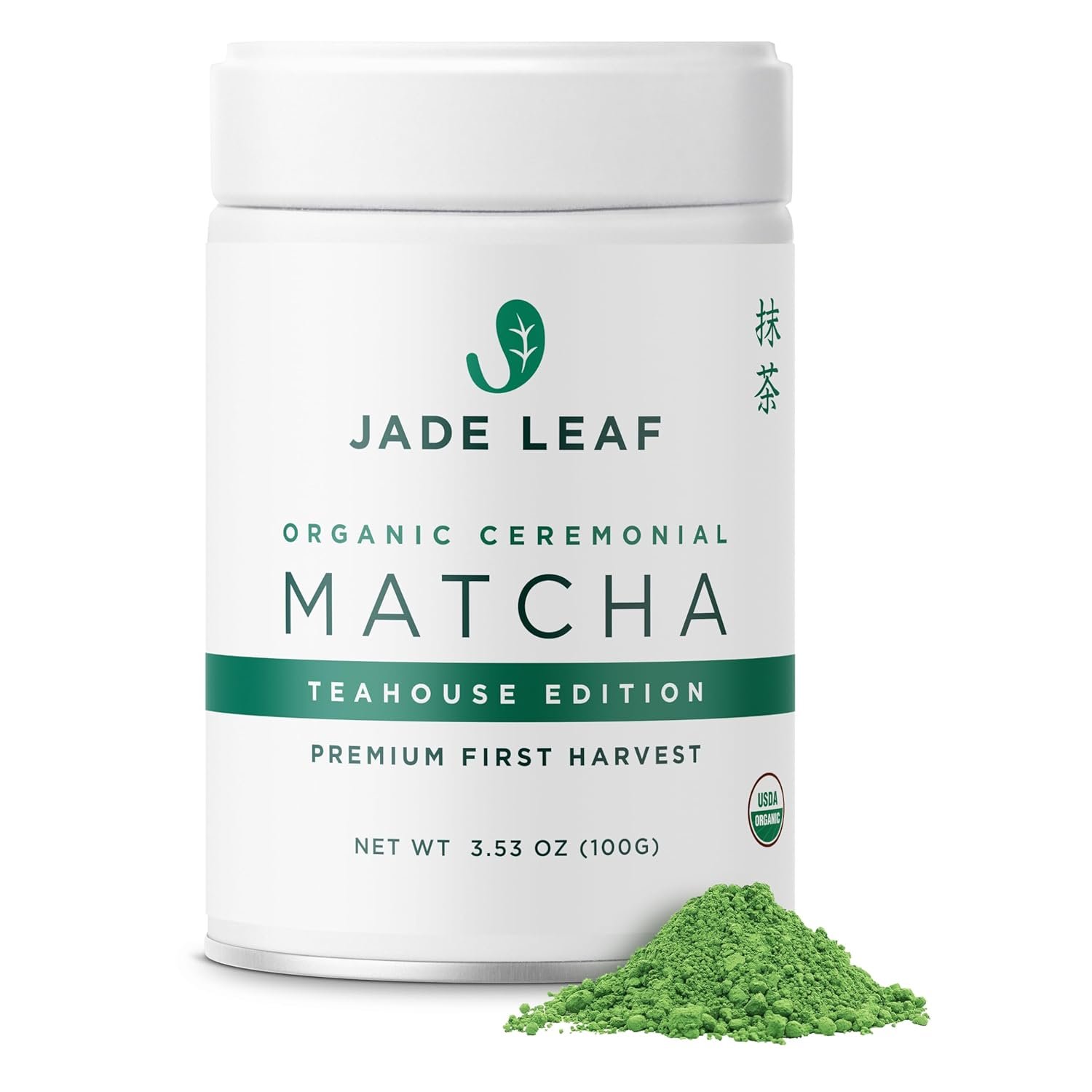 Jade Leaf Matcha Organic Ceremonial Grade Matcha Green Tea Powder – 100% Pure Japanese First Harvest Green Tea for Ceremonies, Usucha, Lattes 100g / 3.53 Ounce Tin (Pack of 1)