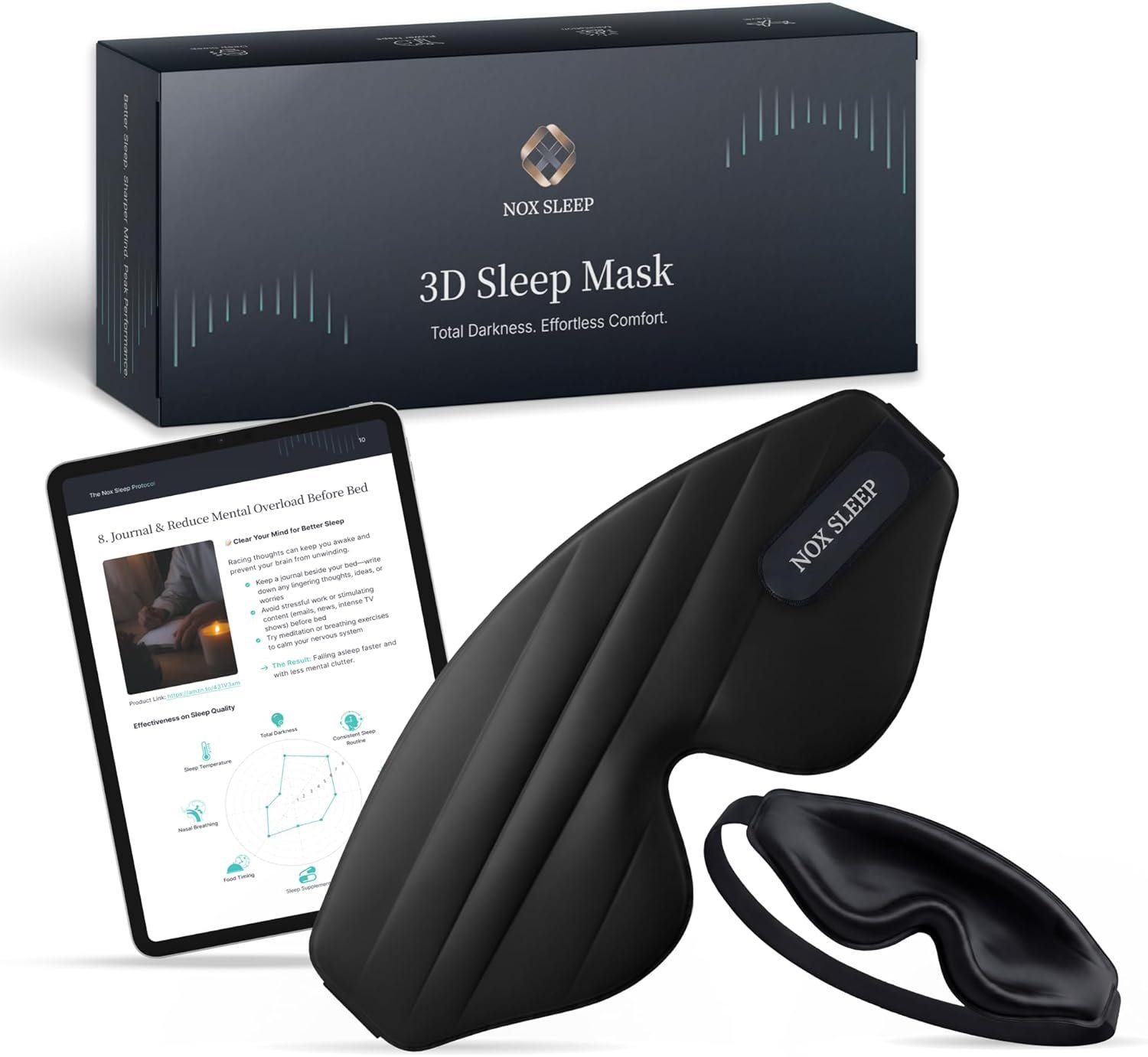 Nox Sleep 3D Sleep Mask for Men, 100% Blackout Eye Mask for Sleep, Ice Silk Lightweight Sleeping Mask for Side Sleepers, Soft Breathable Blindfold Perfect for Travel & Deep Sleep
