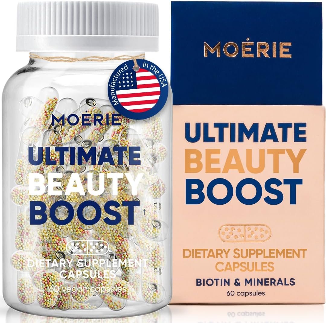 Moerie Ultimate Hair Boost Supplements for Women & Men – Hair, Skin, Nails Vitamins with Biotin & Minerals for Hair Health – Thicker Hair – 60 Capsules
