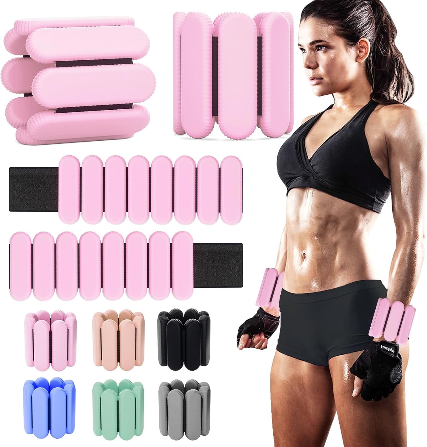 YOVKOK Adjustable Ankle Weights for Women Men,Wrist Weights set for Walking Running,1 Pair (1Lbs Each) Silicone Workout Weights for gym fitness, Jogging,yoga,pilates,strength training,physical therapy