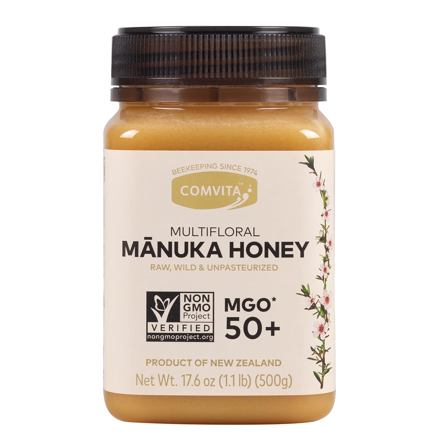 Comvita Manuka Honey MGO 50+ Multifloral – Raw Manuka Honey New Zealand, Pure & Unpasteurized for Tea & Wellness, Superfood Sugar Alternative, Wild, Non-GMO – 500g (17.6 oz)
