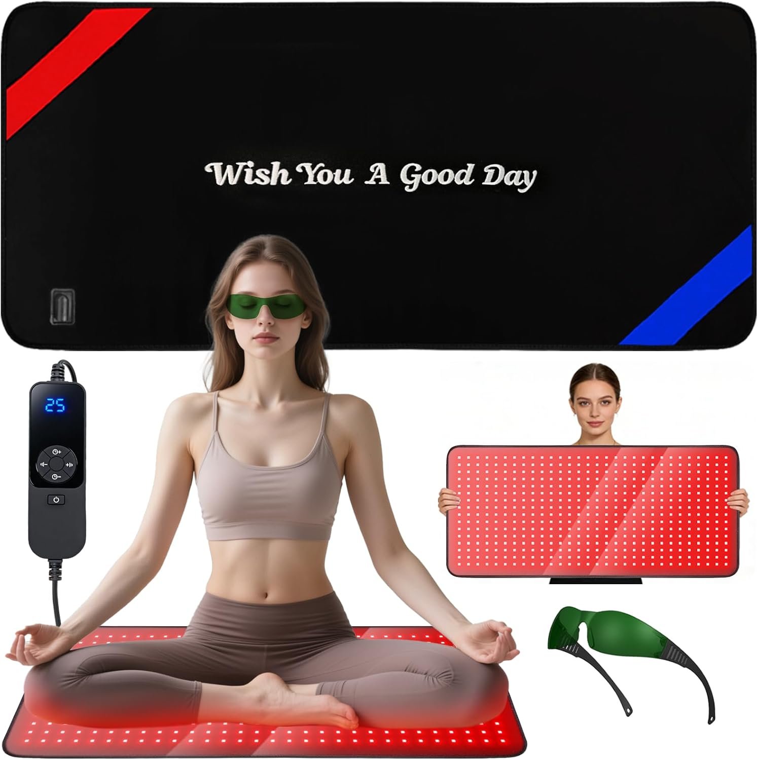 33″x17″ Red Light Therapy Mat for Body – 480 LEDs Infrared Light Pad (660nm & 850nm Dual Wavelengths) for Pain Relief on Back, Waist, Knees & Joints –Red Light Therapy Panel for Women& Men(Corded)