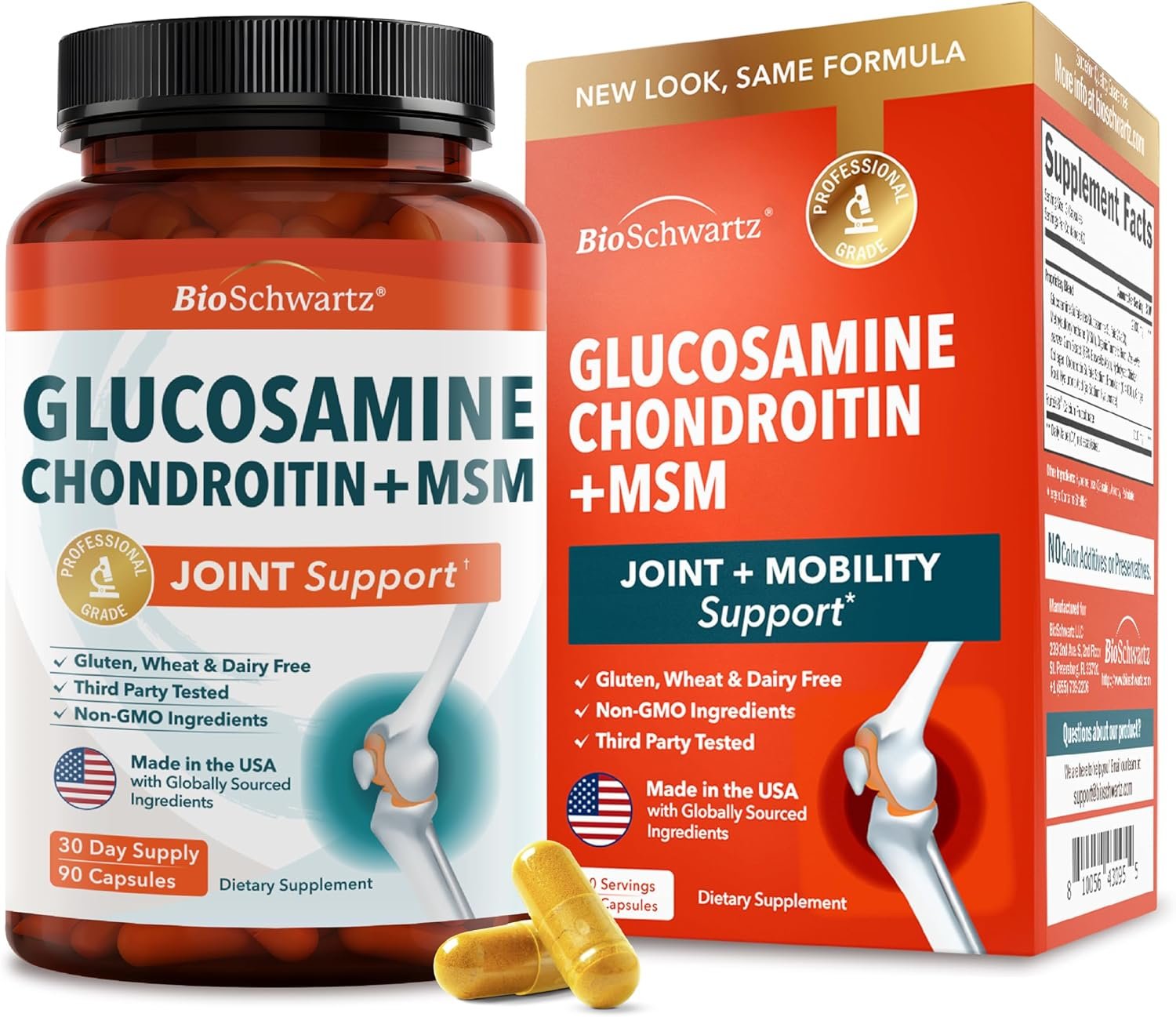Glucosamine Chondroitin MSM Joint Support Supplement – Collagen Peptides, Turmeric and Ginger, Hyaluronic Acid, Glucosamine Chondroitin Sulfate for Joint Comfort – Gluten Free, Non GMO, 90 Capsules