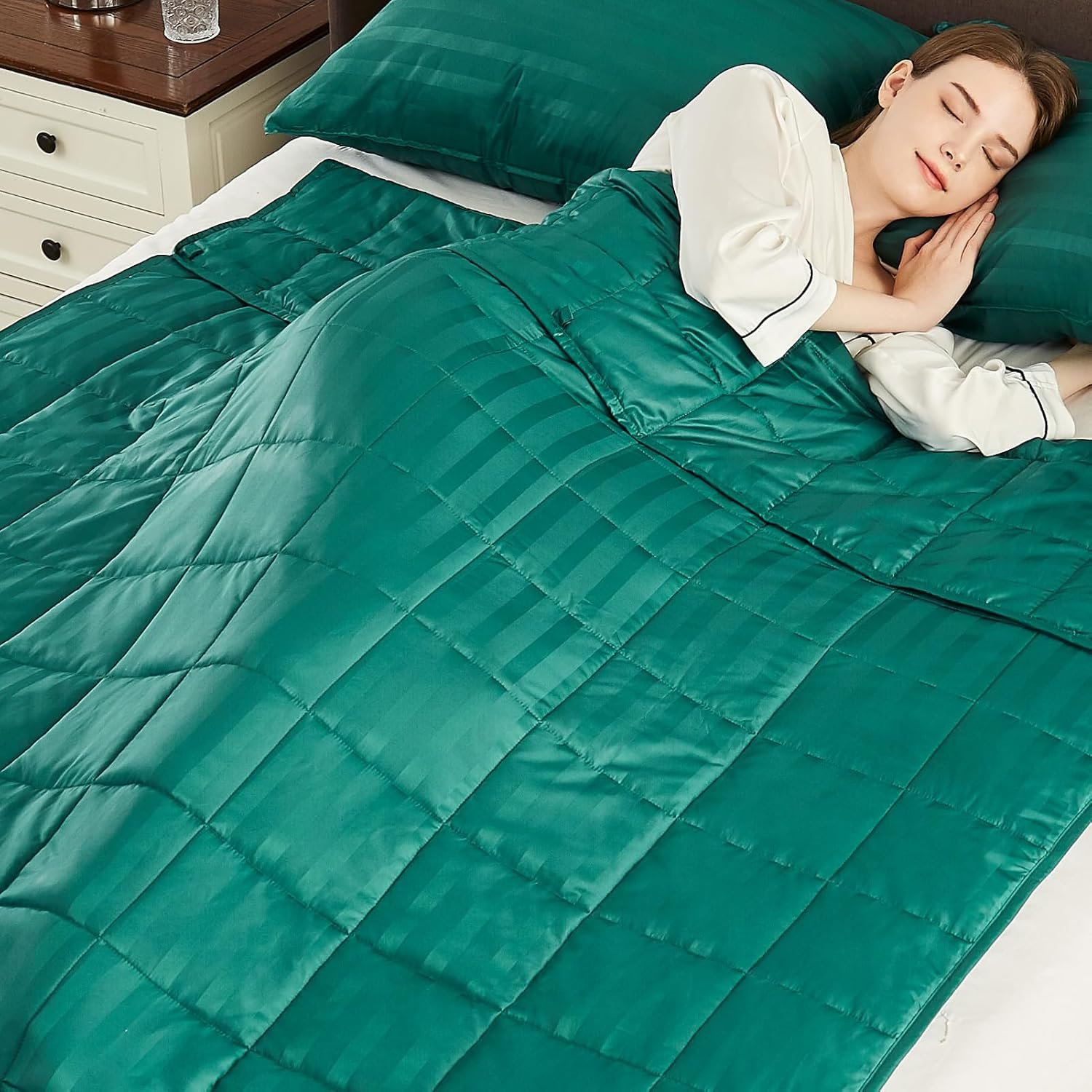 Weighted Blanket Queen/King Size (80″x87″ 15lbs),Ultra Soft and Cozy Cooling Weighted Blanket for Adult,Heavy Blanket with Machine Washable Soft Blanket, Green